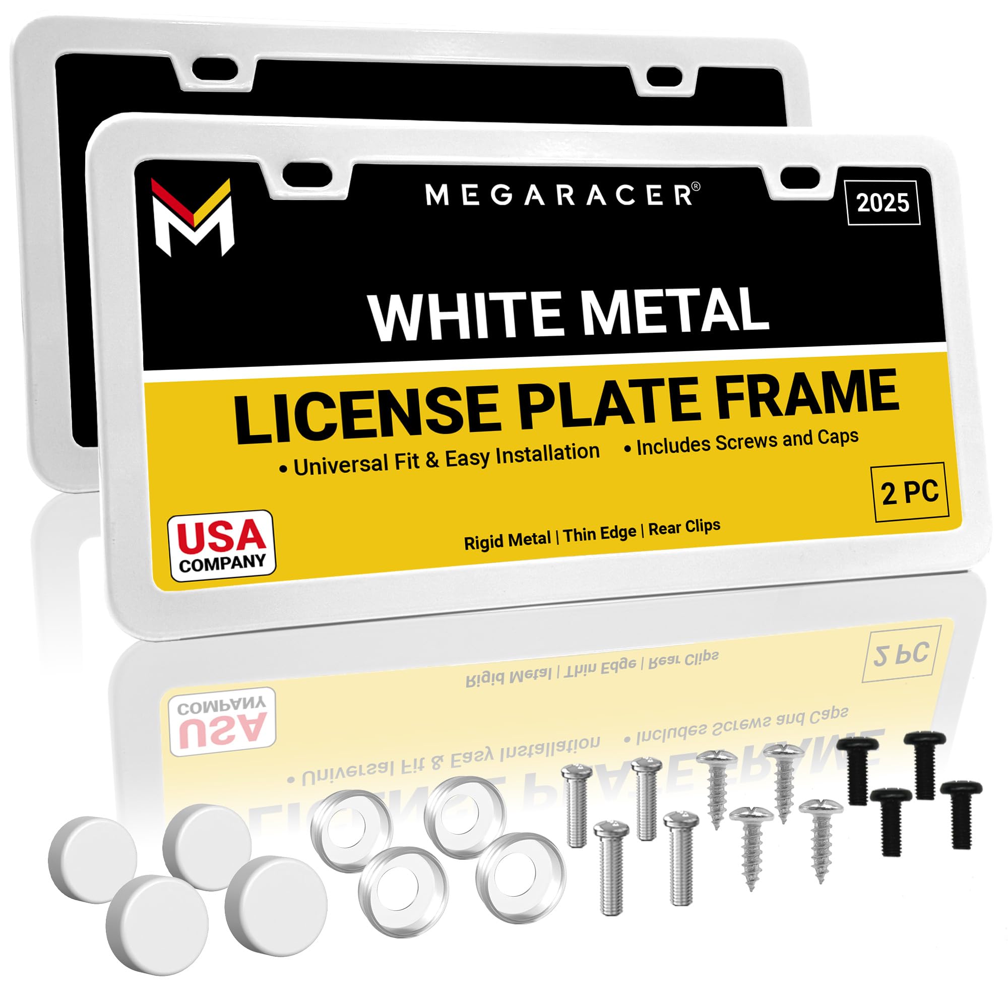 White License Plate Frame | White Metal License Plate Frames 2 Pack | Plate Cover For Car Plate Frame | Porta Placas Para Auto |