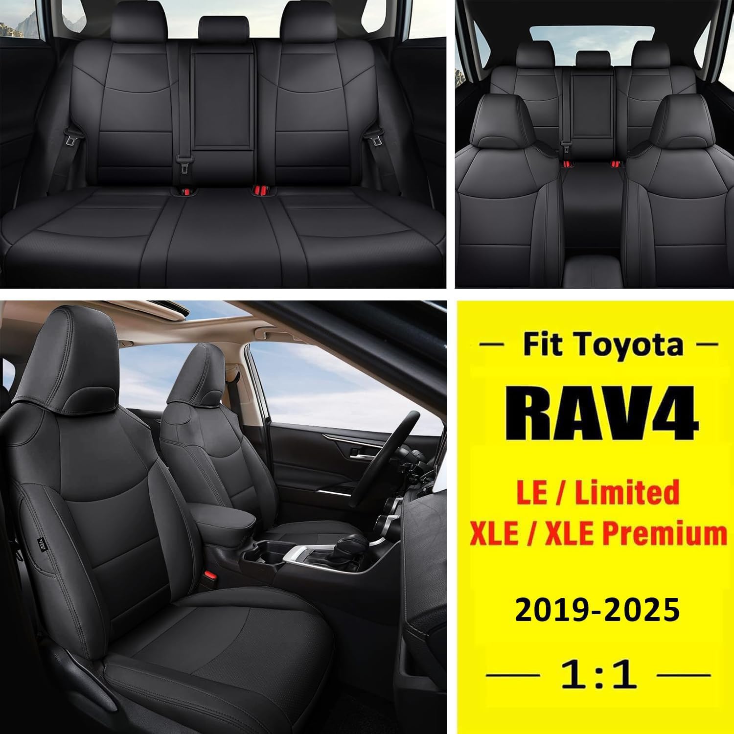 GIANT PANDA Faux Leather Car Seat Covers for Toyota RAV4 2019-2025, Black (Non-Hybrid & Adventure, TRD Off)