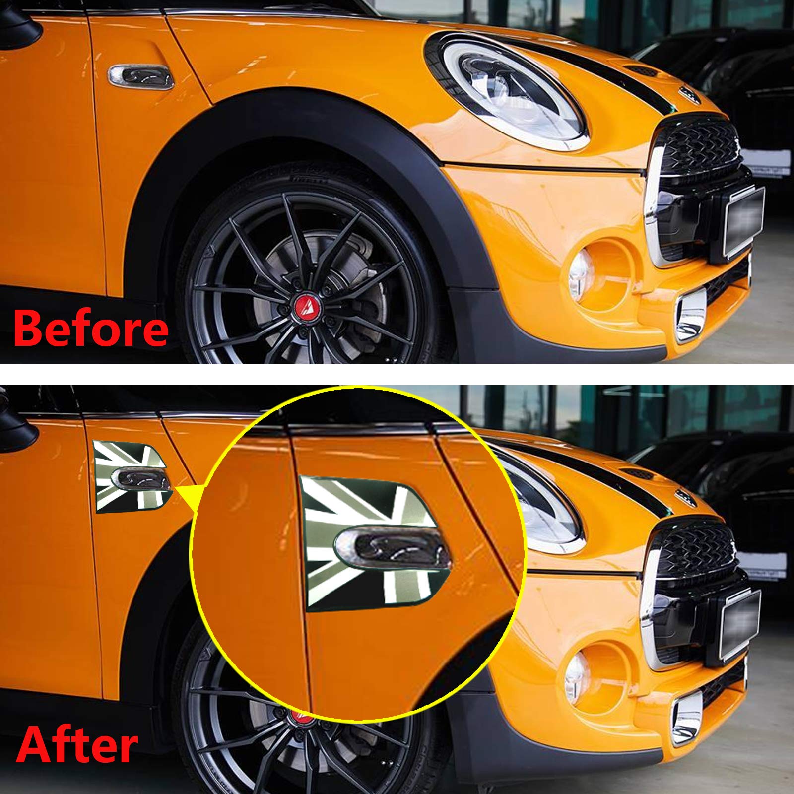 Xotic Tech Union Jack Decal Stickers for Mini Cooper F55/F56, Black Vinyl Replacement Fender Scuttles