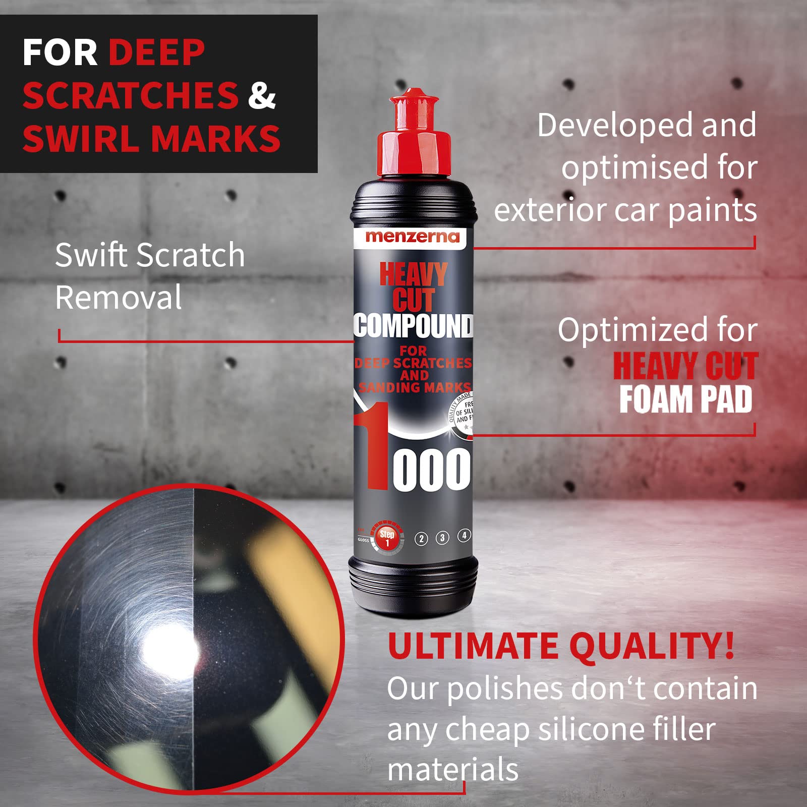 Menzerna ''Heavy Cut Compound 1000'' I Abrasive Polishing Compound For Deep Scratches, Sanding Marks, Swirls & Holograms I Buffi
