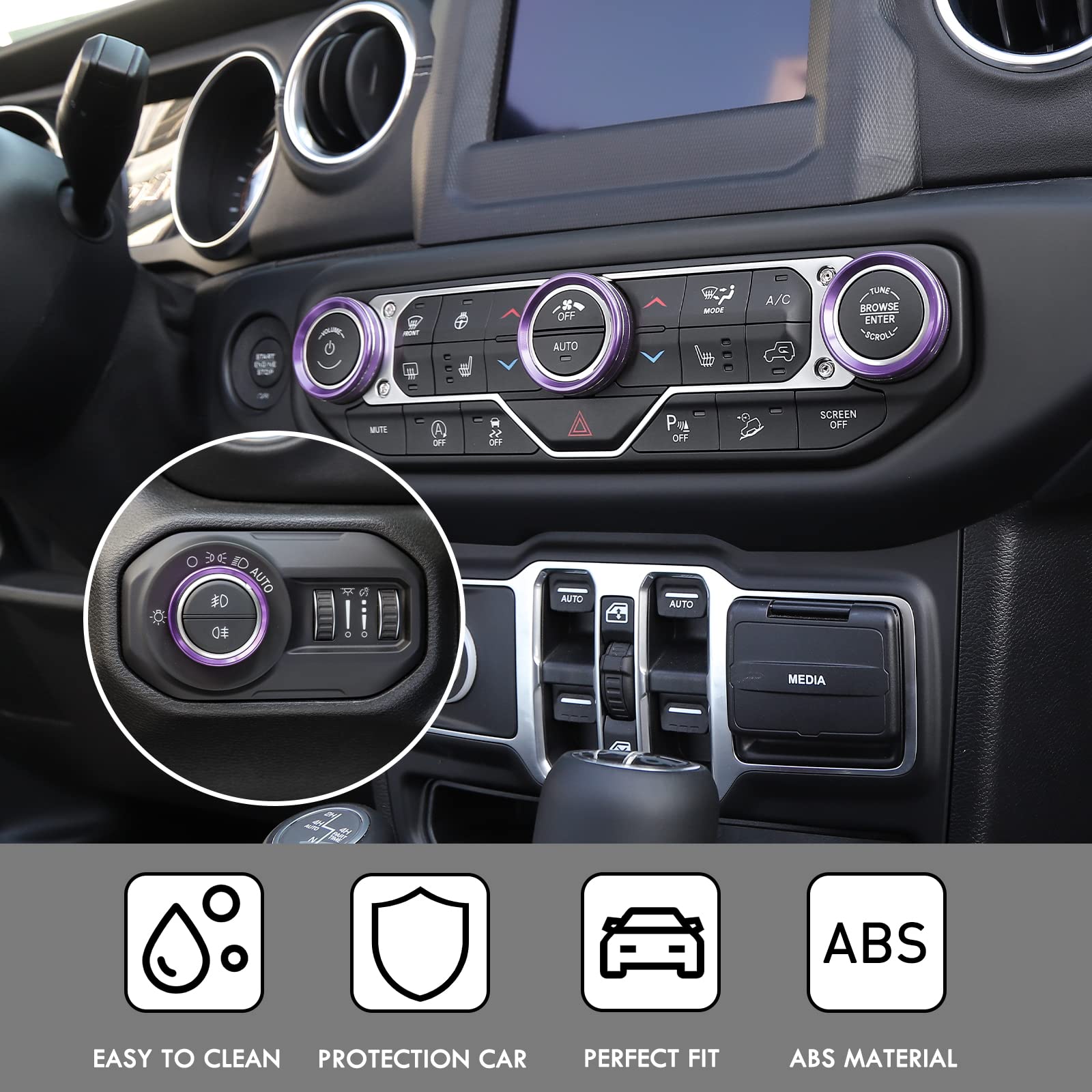 Voodonala Air Conditioner Headlight Switch Knob Trim For 2018-2021 Jeep Wrangler Jl Jlu Gladiator Jt,Thin Purple Aluminum Alloy 4Pcs