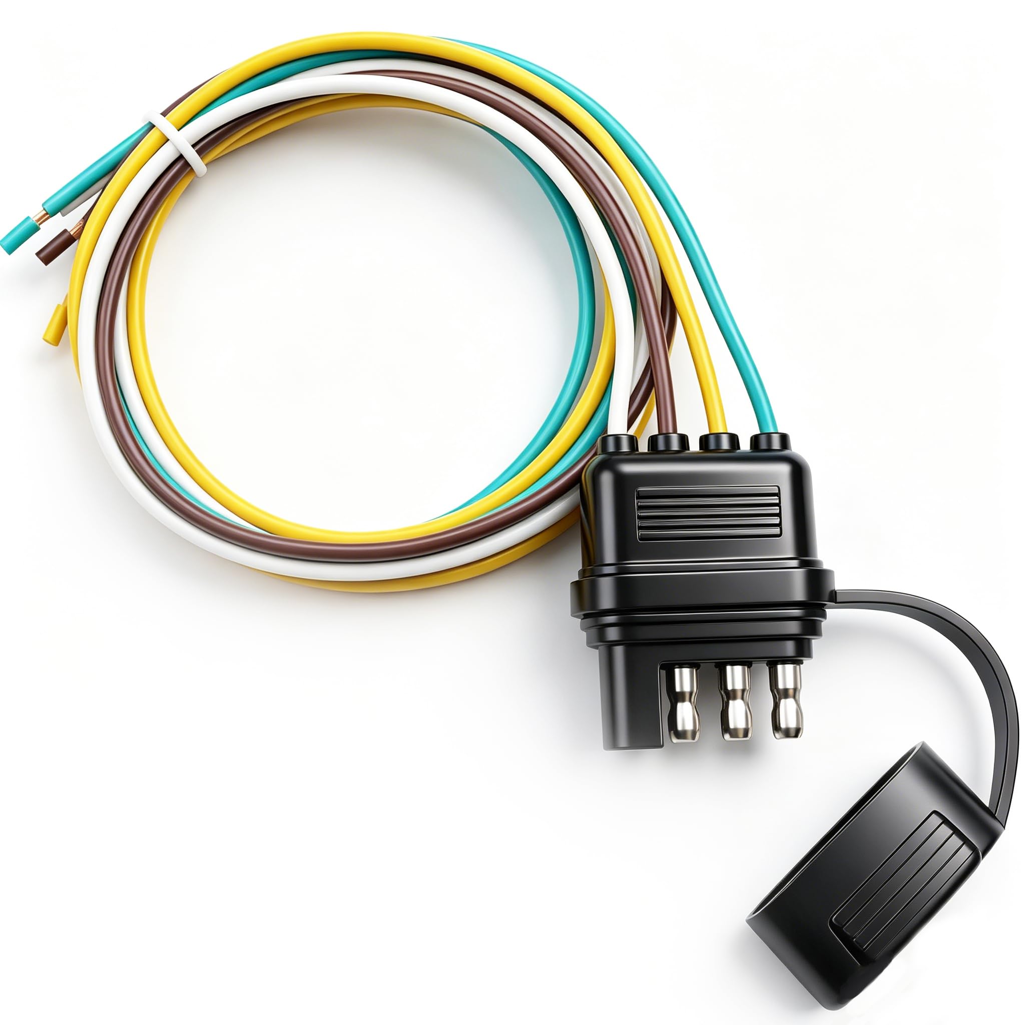25 Inch 4-Way 4 Prong Trailer Wiring Harness Plug Male End Replacement Connector for Trailer Hitch Wire Multi-Purpose Ship Lamp 