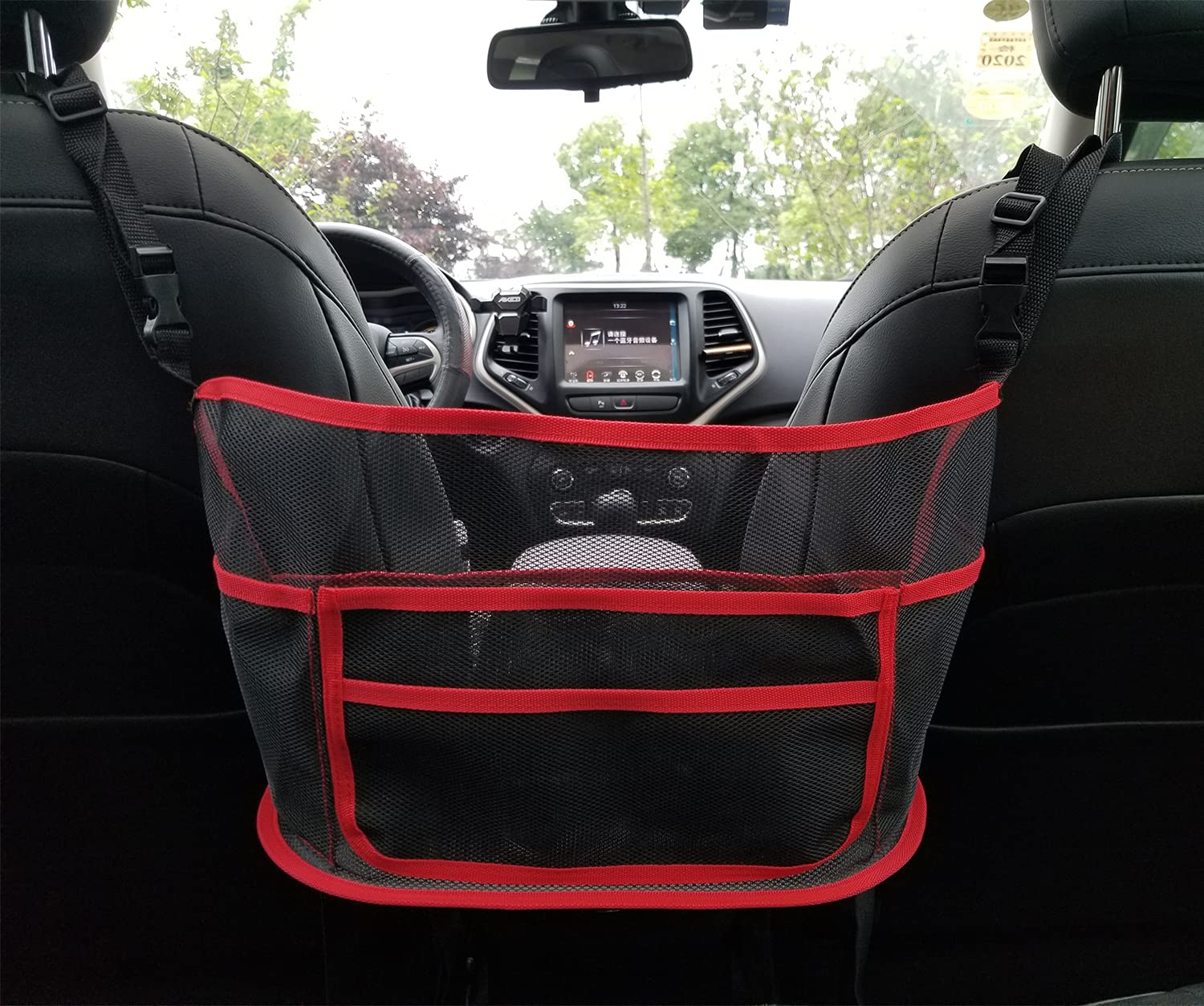 The Latest Car Net Pocket Handbag Holder, Driver Storage Netting Pouch for Purses and Bags, Safe Driving (Upgrade Red)