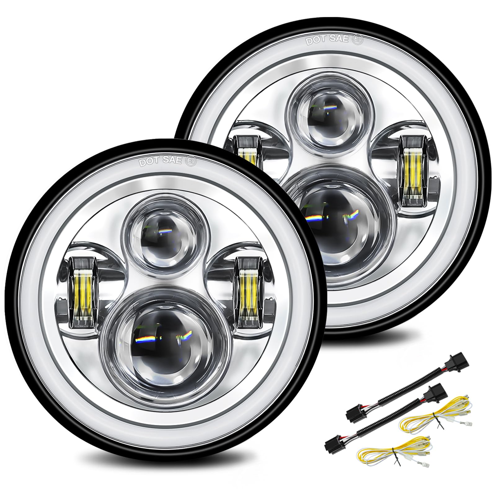 Uni-Shine 2Pcs 7 Inch Led Headlight Round Dot Approved H6024 Led Headlight Drl Turn Signal Compatible With Jeep Wrangler Jk Tj C