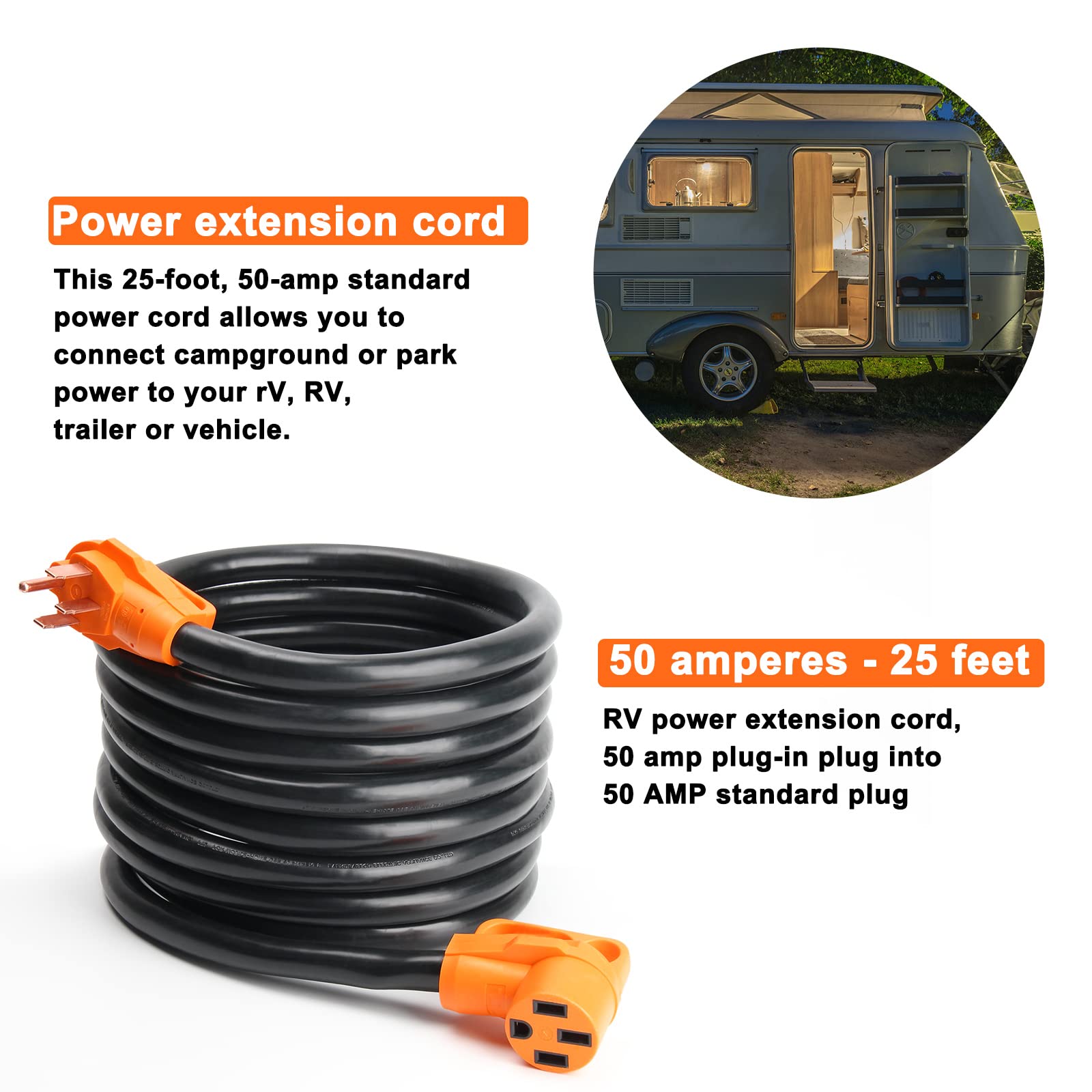 Opl5 50 Amp 25 Feet Rv Power Extension Cord, Heavy Duty 14-50P To 14-50R Plug Receptacle Connector With Grip Handle,Heavy Duty 6