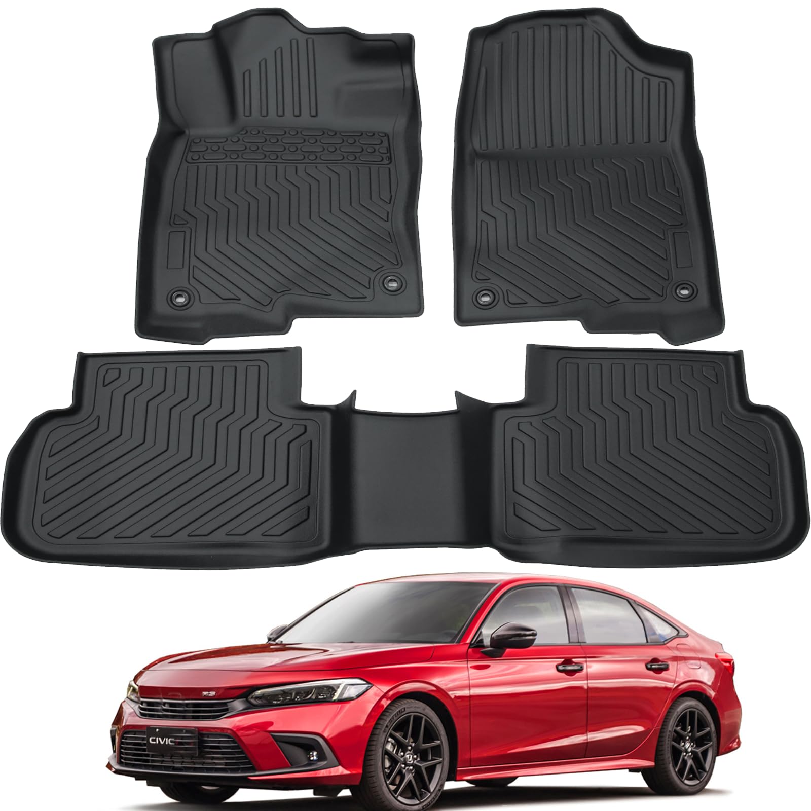 All Weather Rubber Car Floor Mats Compatible With 2022-2023 Honda Civic, Fit For Honda Civic Floor Mat Full Set Includes 1St And