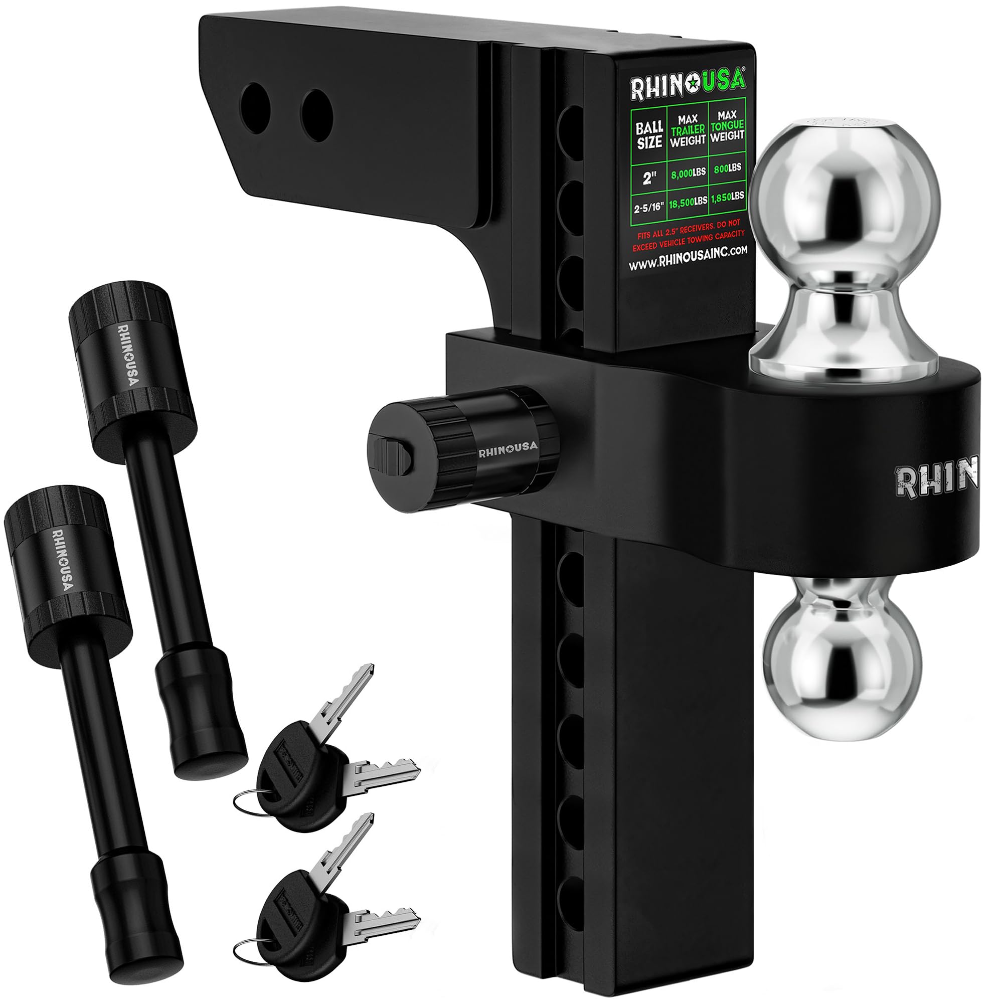 Rhino Usa Adjustable Trailer Hitch (Fits 2-Inch Receiver)-Heavy Duty Aluminum Tow Hitches With 10-Inch Drop/Rise For Truck (12,5