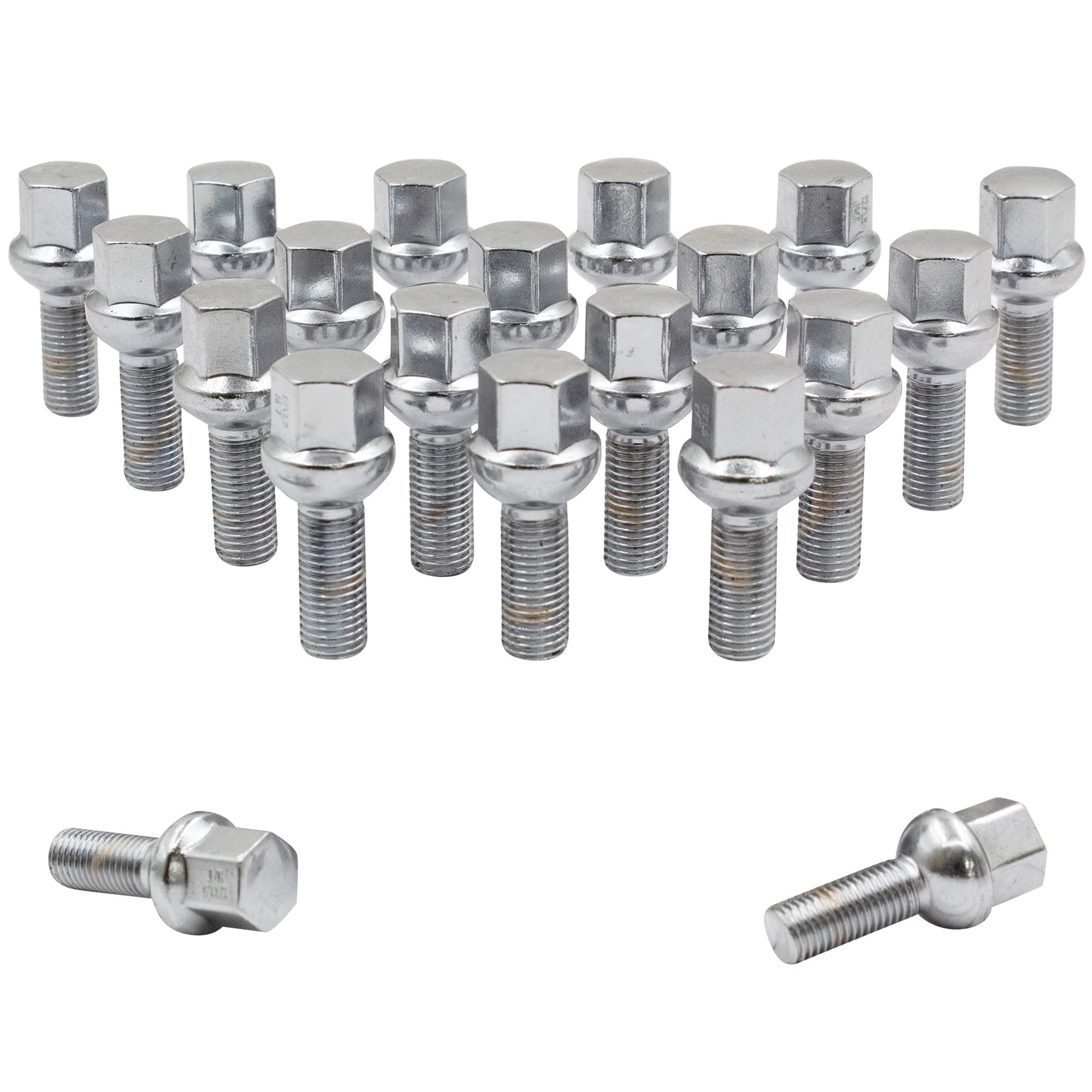 Wheel Accessories Parts Set Of 20 Chrome 14X1.5 Lug Bolts Ball Seat (R12) 28Mm Shank Length, M14 1.5 Thread, 17Mm Hex Wheel Lug Bolts With Dual Hex Key (20, Chrome, M14X1.5)