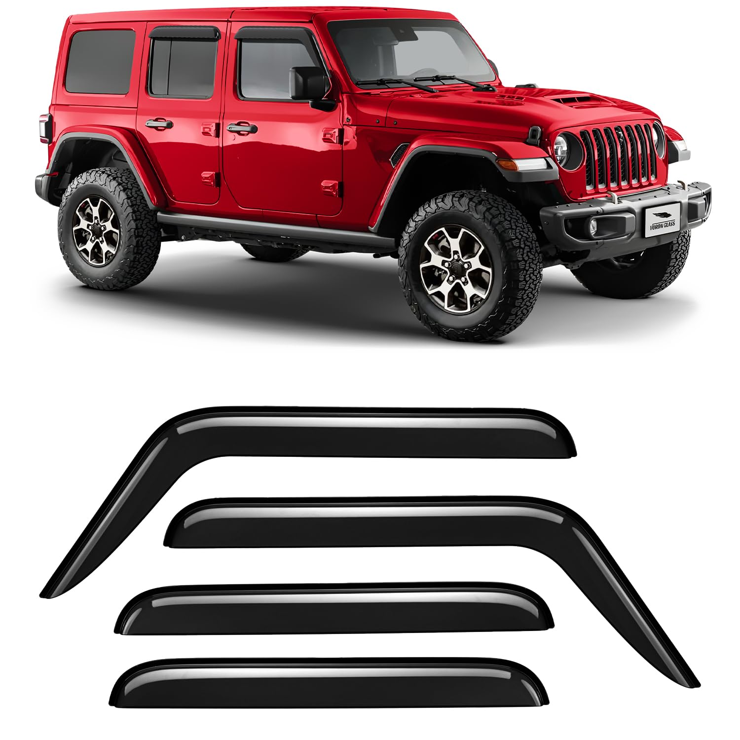 Voron Glass Tape-On Extra Durable Rain Guards For Jeep Wrangler Jl 2018-2025/Jeep Gladiator 2020-2025, Window Deflectors, Vent W
