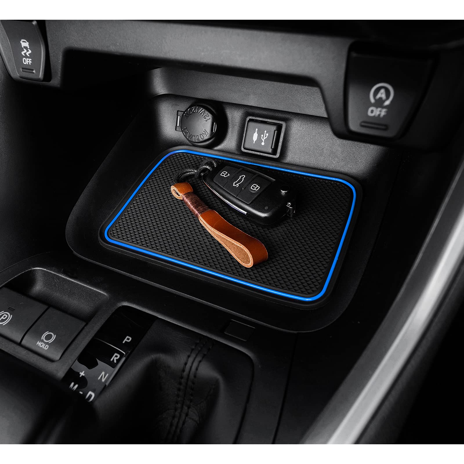 Jdmcar Liner Accessories Compatible With Toyota Rav4 2024 2023 2022 2021 2020 2019 And 2021-2024 Rav4 Prime, Custom Fit Cup Holder, Center Console, And Door Pockets Inserts Kit (Blue Trim) - 15 Pc Set