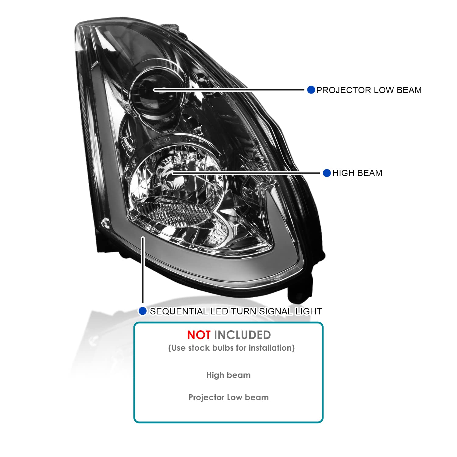SPEC-D Tuning Smoke Projector Headlights with Sequential LED Strip for 2003-2007 Infiniti G35 Coupe - Left & Right Pair Assembly