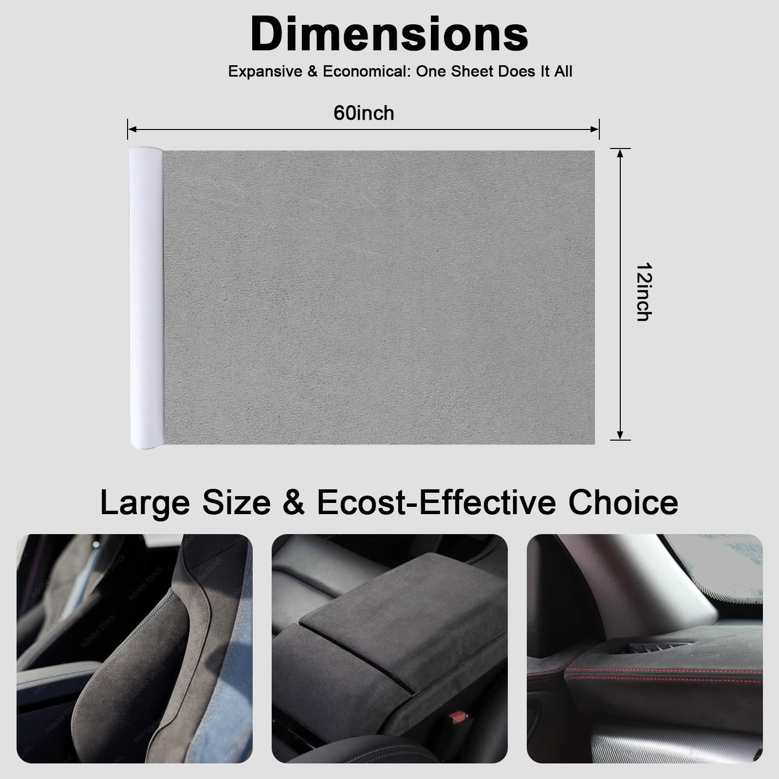 RadiantDecor Suede Fabric Wrap - 12x60 inch Self-Adhesive Grey Microfiber for Car Interior