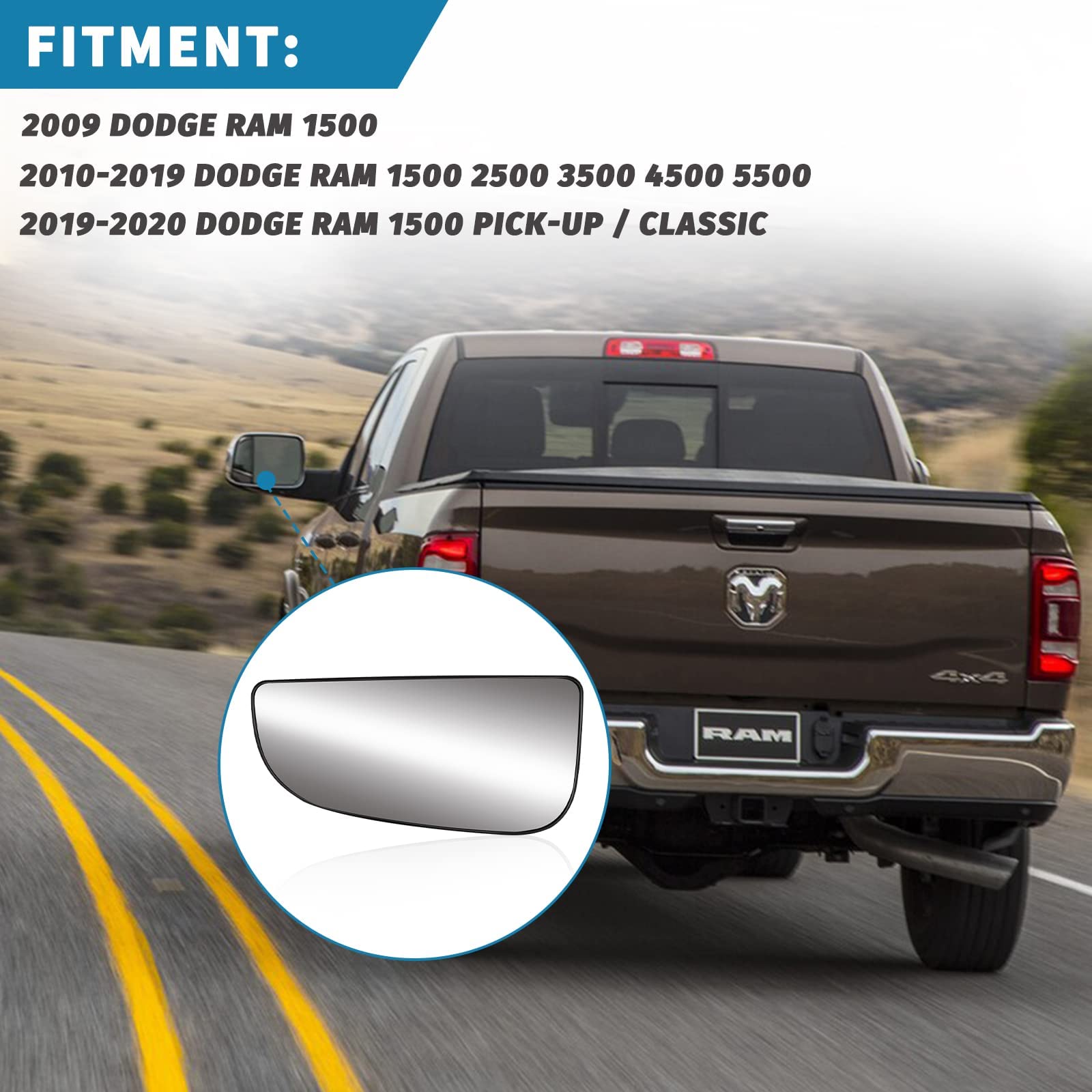 68067731Aa Driver Left Side Lower Mirror Glass Replacement For 2009-2020 Dodge Ram 1500 2500 3500 4500 5500 Rearview Convex Mirr