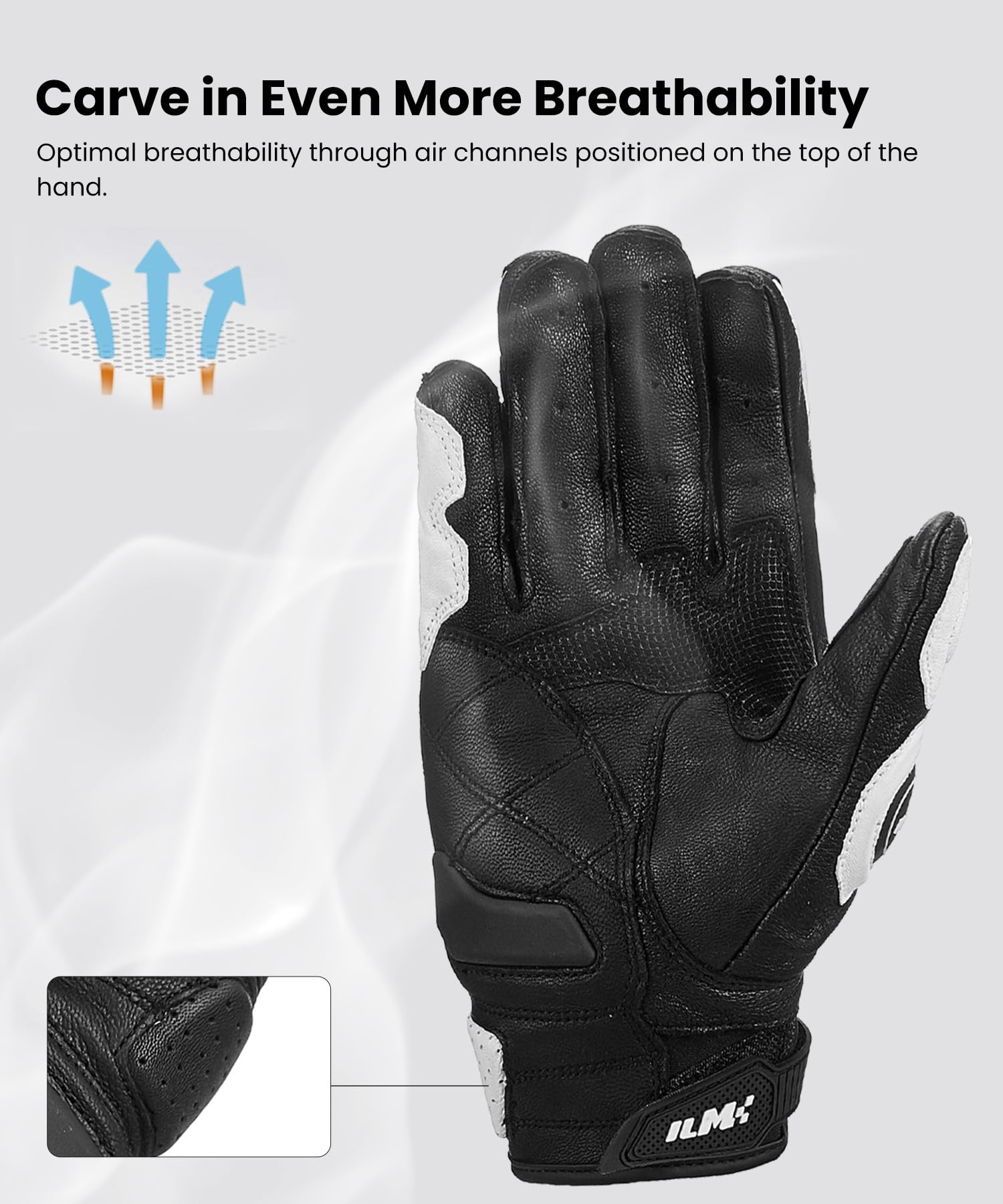 Ilm Air Flow Leather Motorcycle Gloves Touchscreen For Men And Women Model-Grc01 (Xl, White)