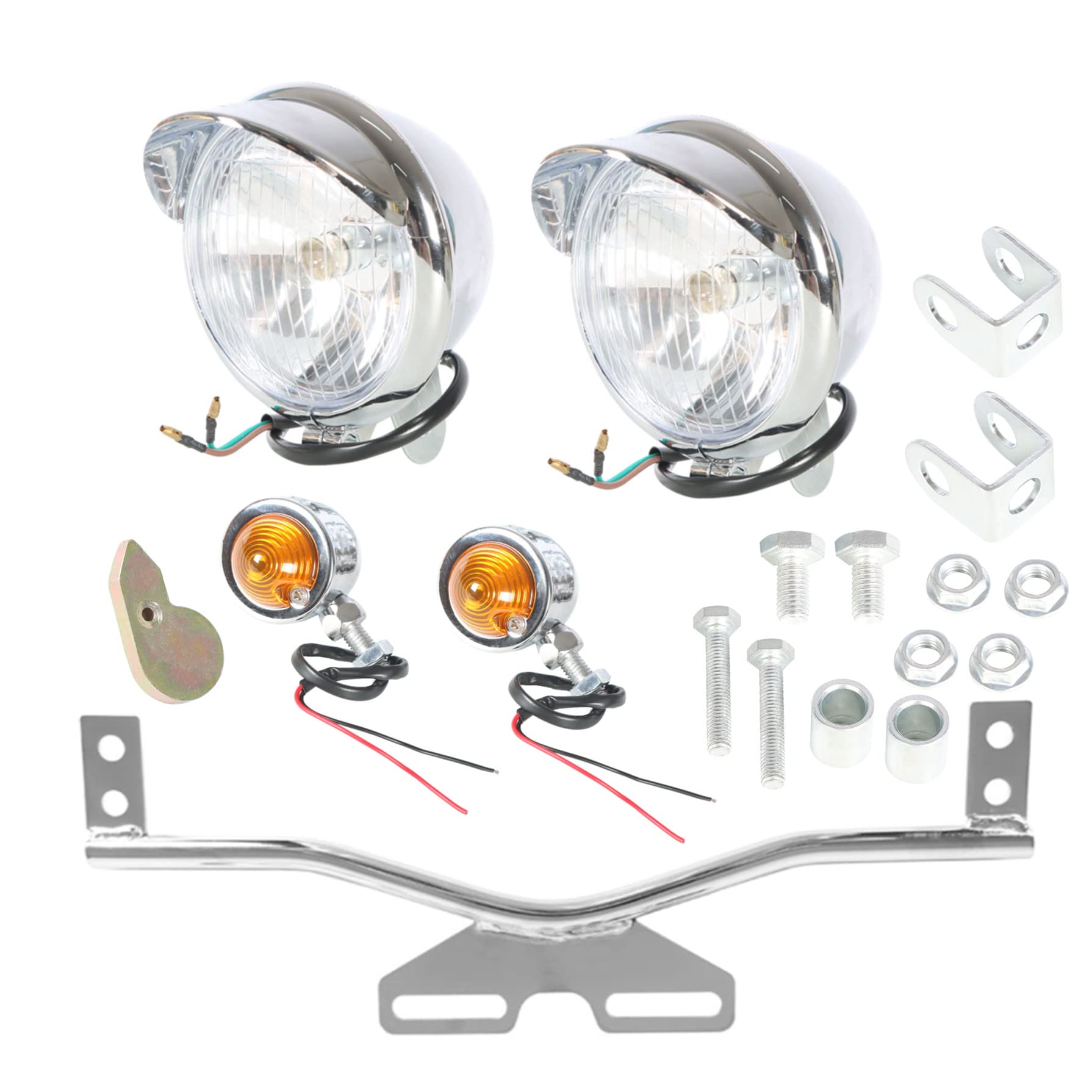 GXYWADY Motorcycle Chrome Driving Spot Fog Light Turn Signal Light Bar Kit with Bracket Set