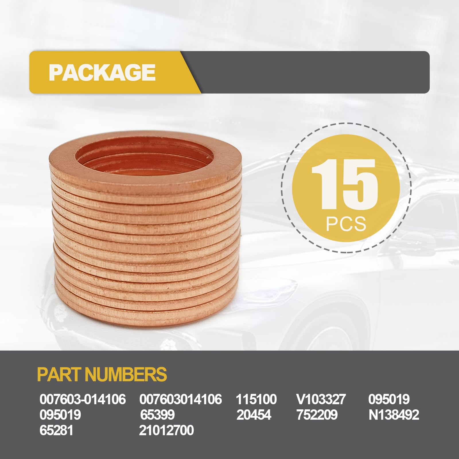 15 Pcs Oil Drain Plug Gasket - 14mm OEM Copper Oil Drain Plug Washer Gaskets - Compatible/Replacement for Mercedes Oil Crush Was