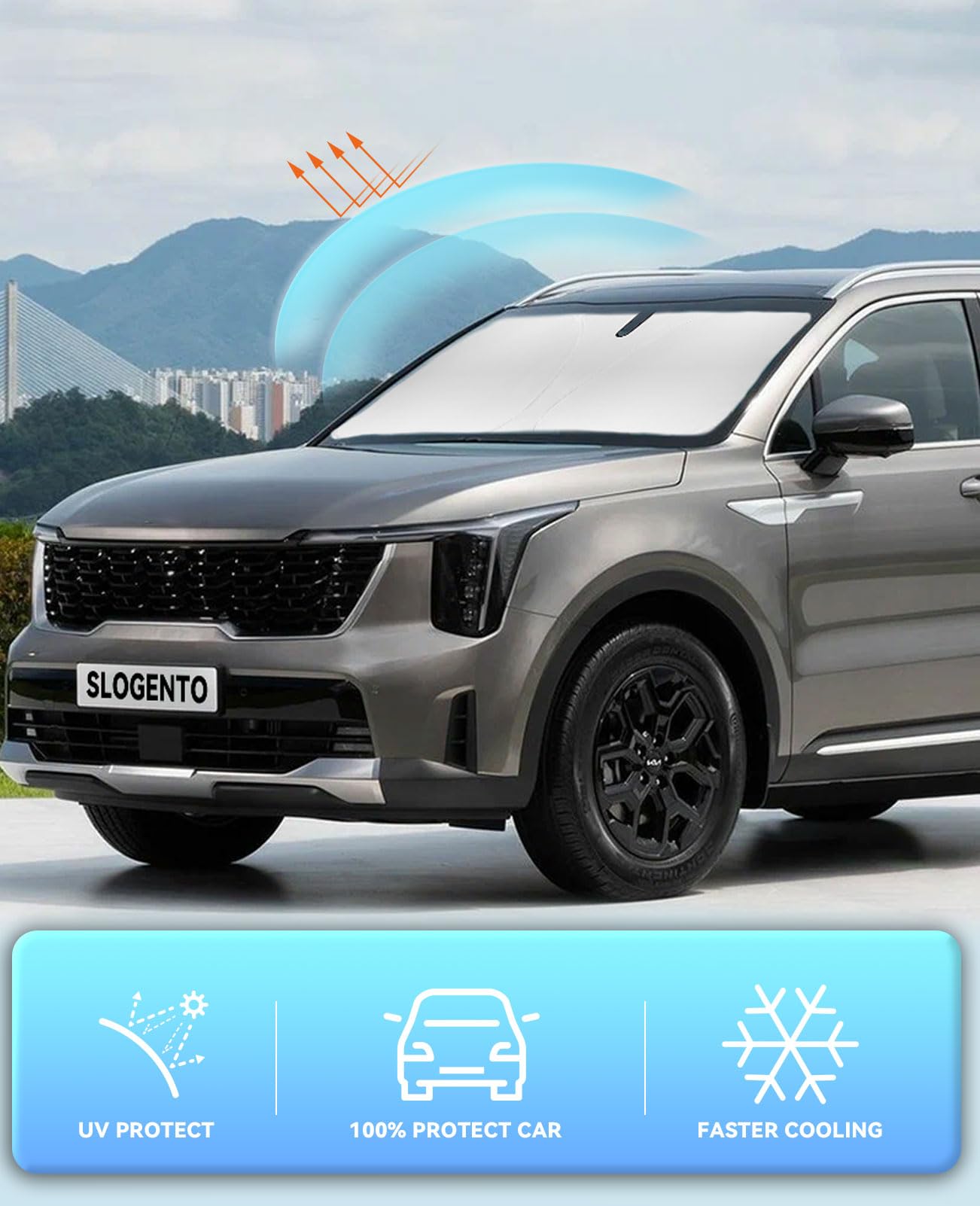 SLOGENTO Car Windshield Sun Shade for KIA Sorento 2021-2026, Black, UV & Heat Blocking, Easy Fold & Store