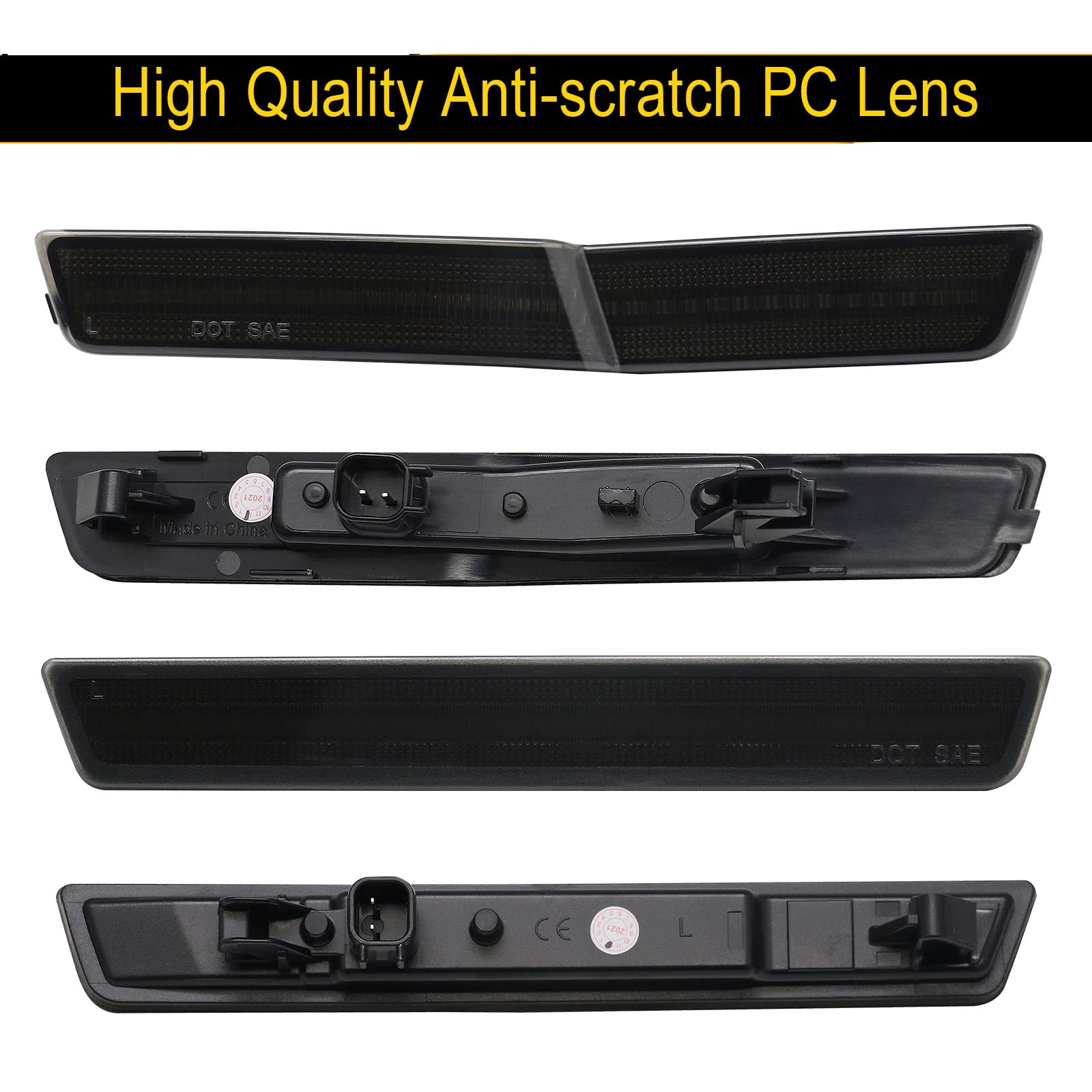 R&F Auto LED Side Marker Lights for 2018-2023 Challenger SRT Hellcat, R/T Scat Pack, Smoked Lens, Plastic, 4 PCS