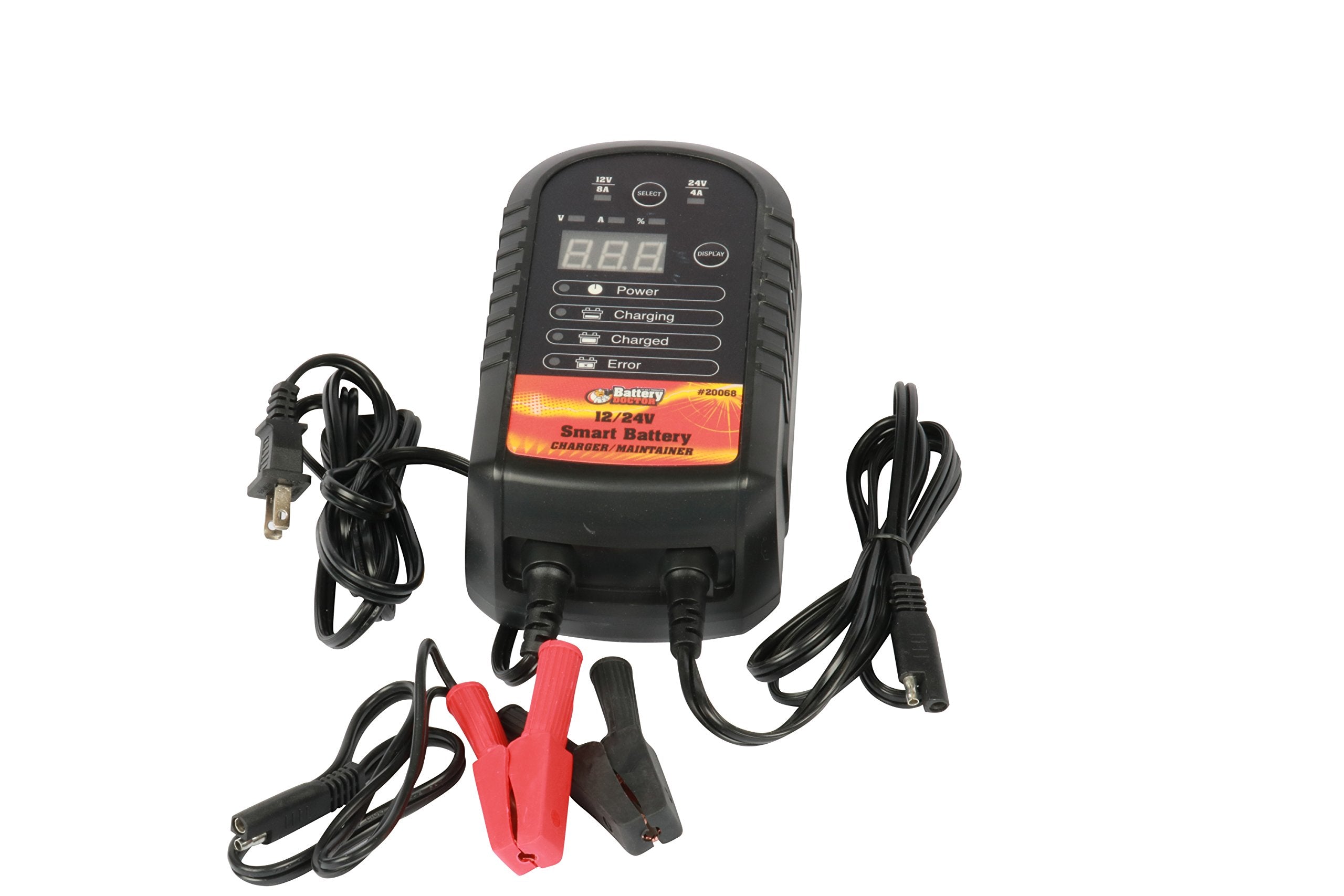 WirthCo 20068 Battery Doctor Black CEC Certified Smart Battery Charger and Maintainer (12V to 24V, 4 Amp to 8 Amp)