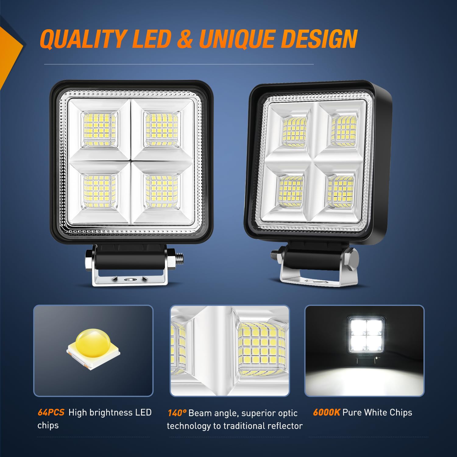 Nilight Led Tractor Lights Led Pods Square 2Pcs 4 Inch 64Leds Flood Bar Fog Driving Work Lighting For Truck Off Road Vehicles At