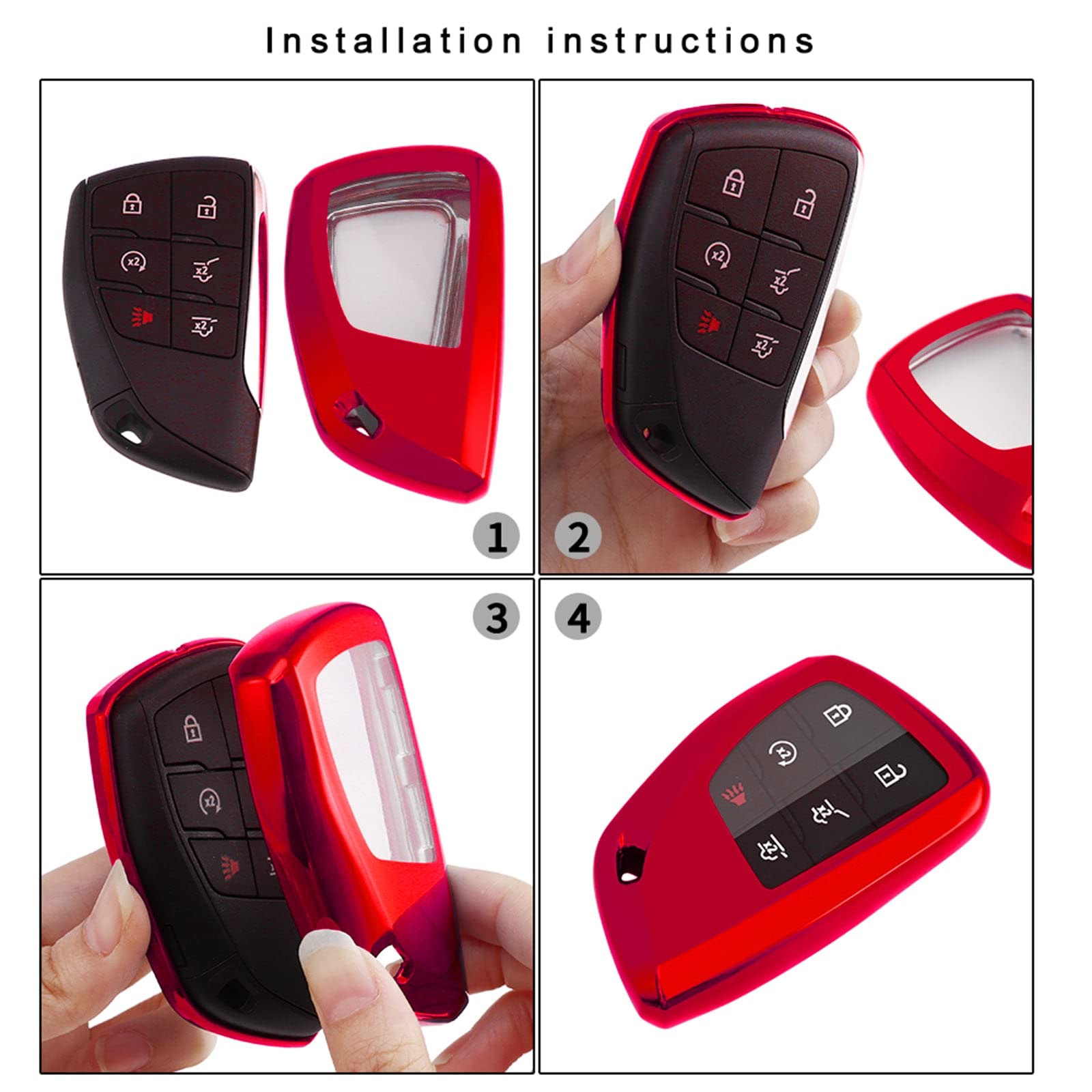 X Xotic Tech Red Soft Tpu Key Fob Shell Full Cover Case W/Red Keychain, Compatible With Chevrolet Suburban Tahoe Or Buick Or Gmc Yukon Denali 2021-2025 Smart Keyless Entry Key Gm-13541565/13537962