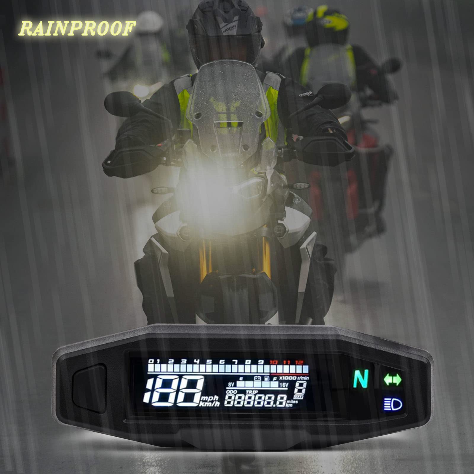 WHALETAIL Universal Motorcycle Speedometer 6 Gear 12000 RPM Km/h MPH Mini LCD VA Screen Digital Motorcycle Speedometer, Odometer