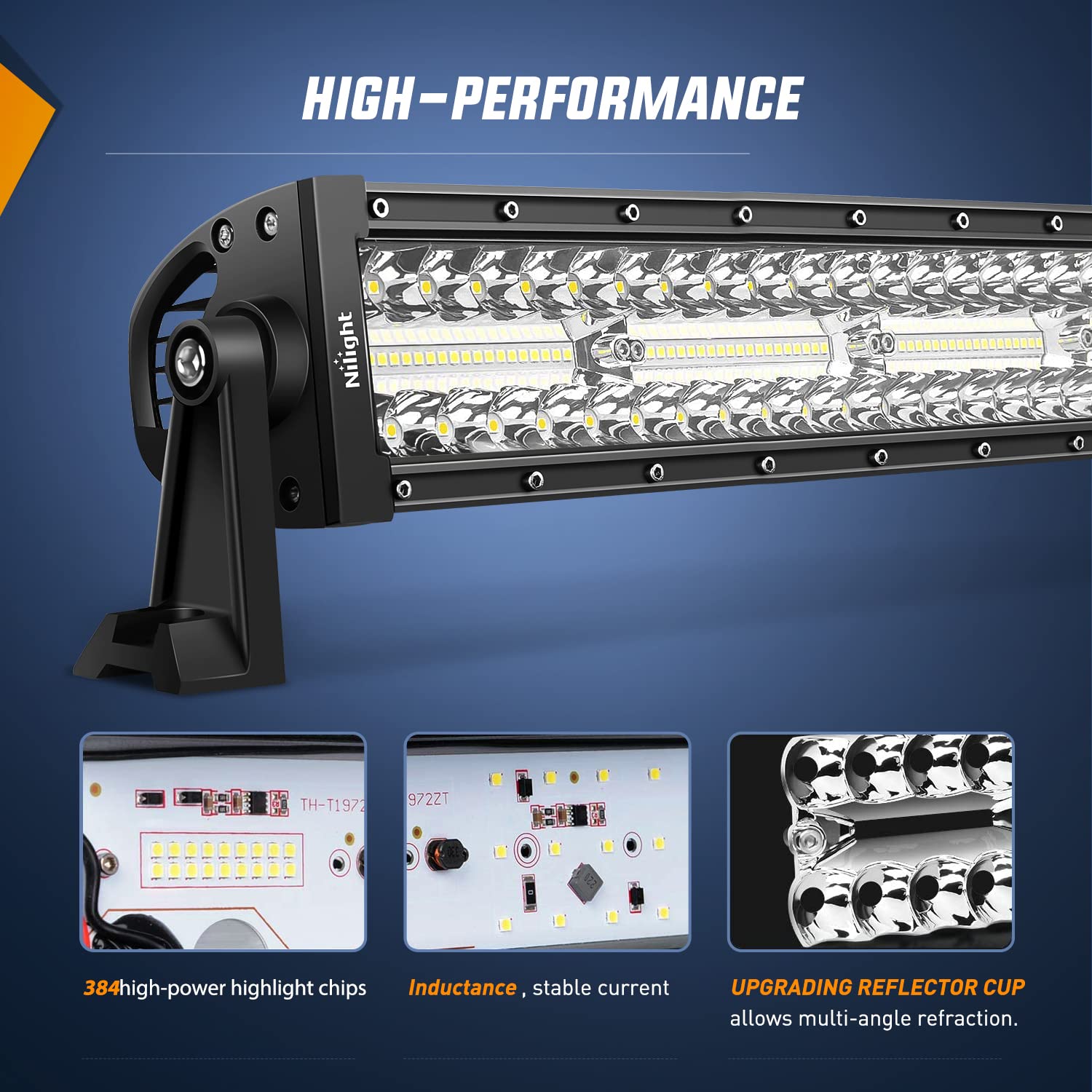 Nilight 50 Inch Led Light Bar Curved Triple Row Spot Flood Combo Work Lights 384 Led Chips High Power Driving Lighting Off Road