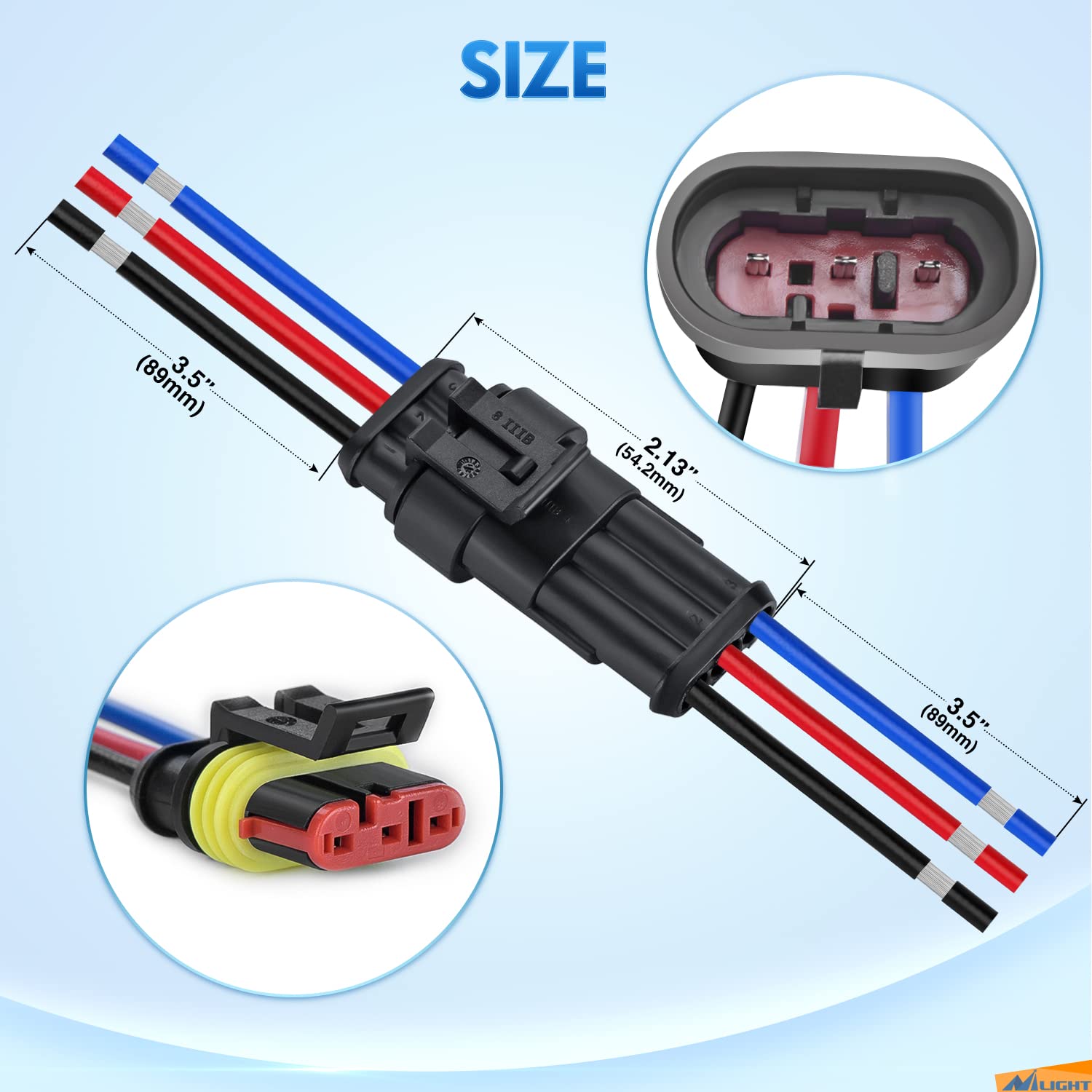 Nilight 3Pin Electrical Wire Connectors Male And Female Plug Socket Quick Disconnect Waterproof Play Terminals For Automotive Ca