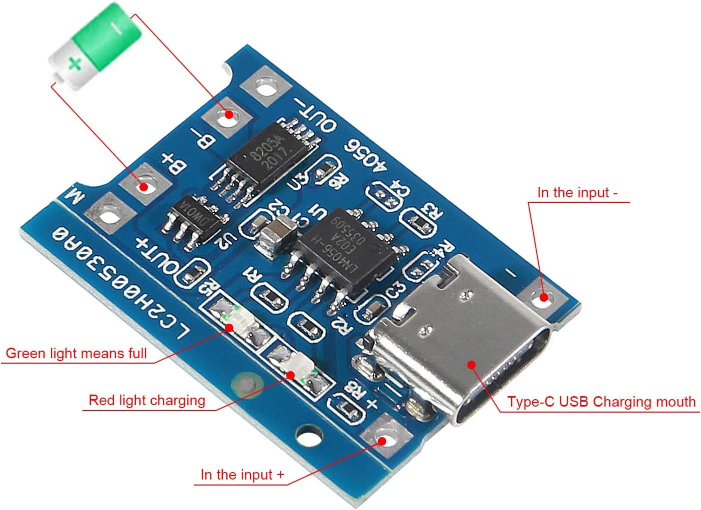 Gebildet 10Pcs Tp4056 Type-C Input Interface Usb 5V 1A 18650 Lithium Battery Charger Module Charging Board With Dual Protection
