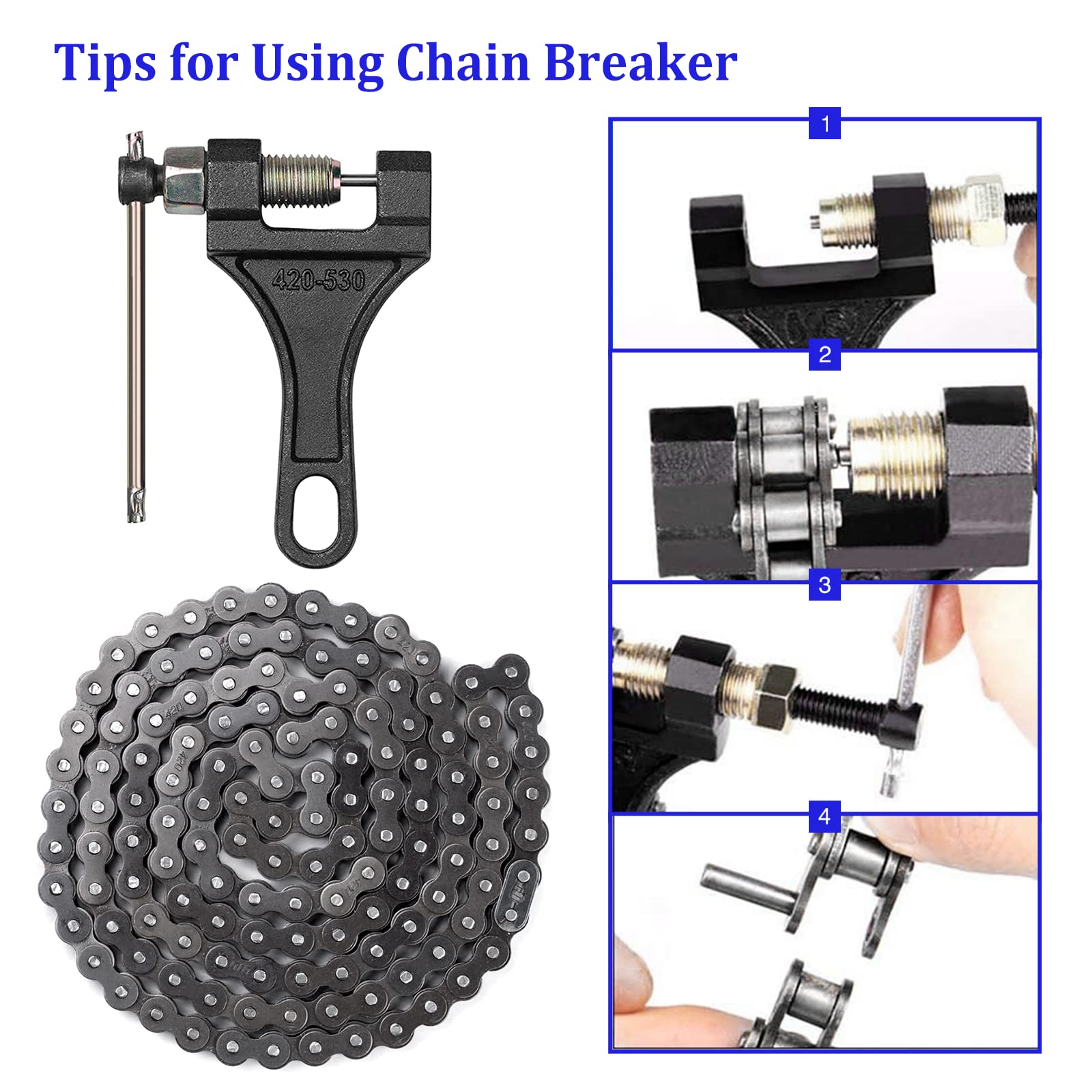 420 Motorcycle Chain 140 Links - 420 Standard Roller Chain For 110Cc 125Cc Go Kart Dirt Pit Bike Atv Quad Scooter Mini Bike, Fre