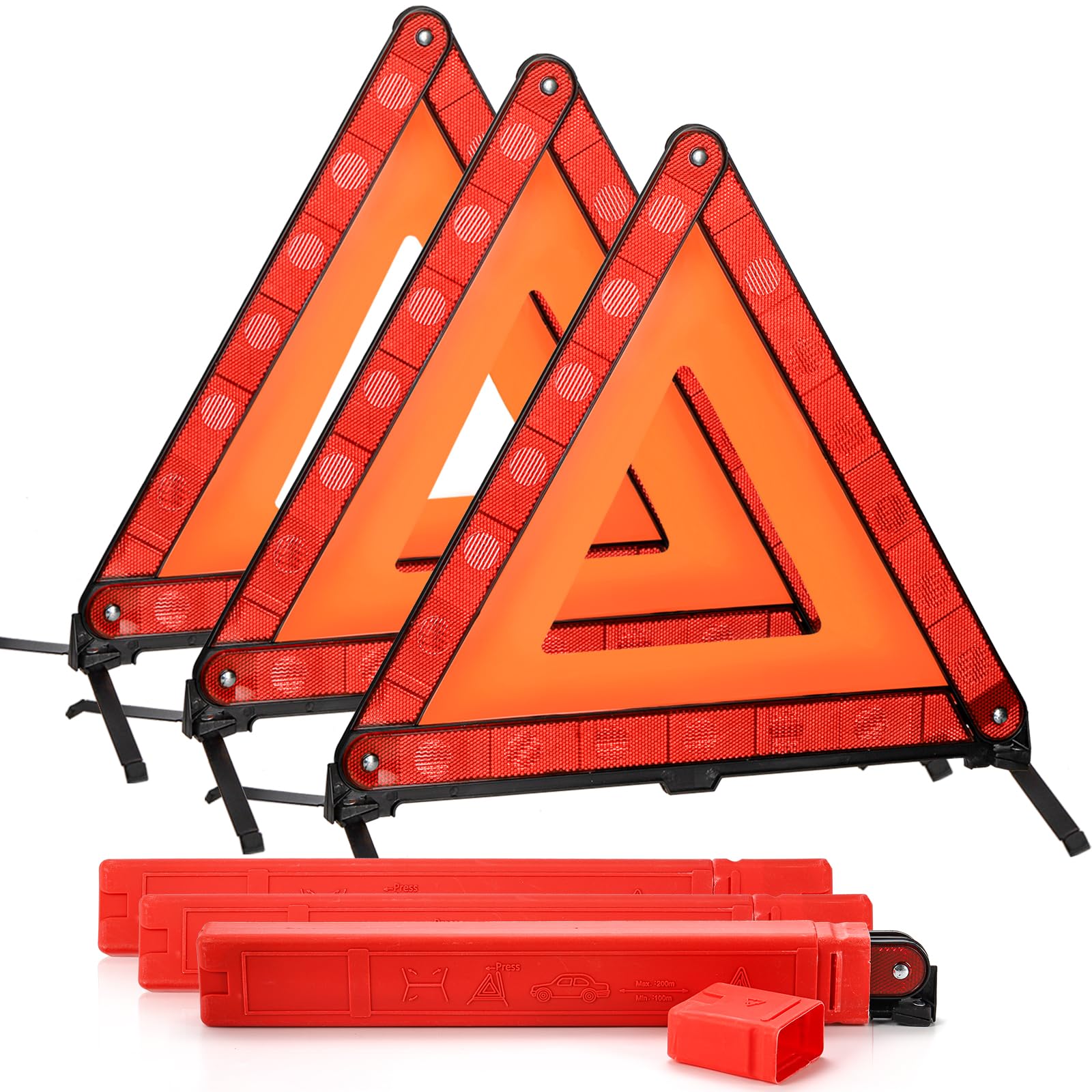 Fasmov 3 Pack Triangle Warning Frame Triangle Emergency Warning Triangle Reflector Safety Triangle Kit, Emergency Triangle for V