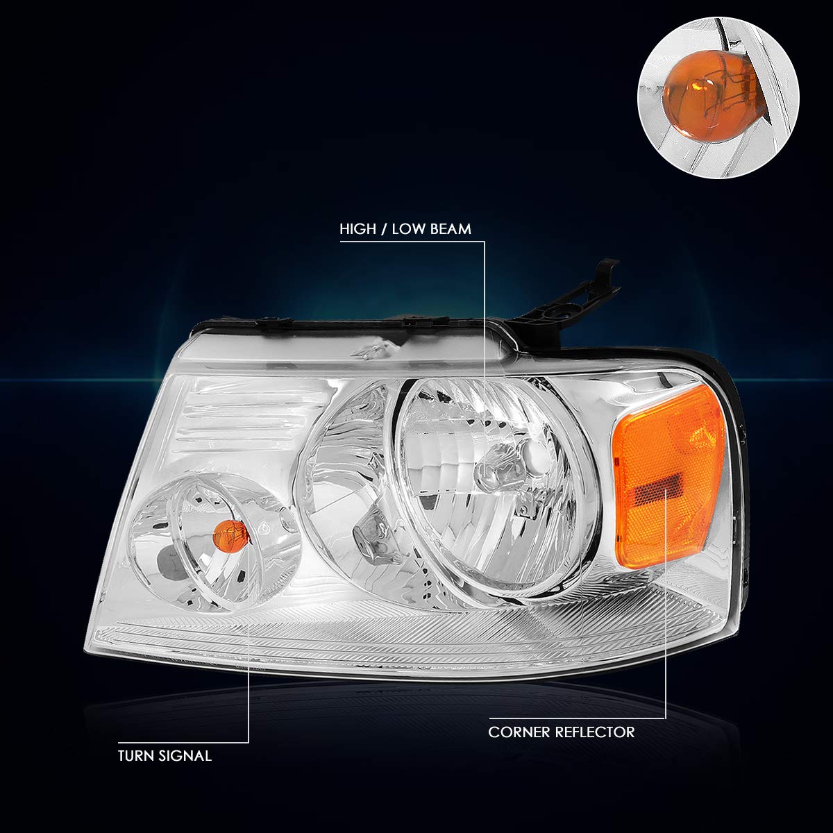 2Pcs Replacement Headlights Assembly Compatible With Ford F150 04-08/Lincoln Mark Lt 06-08,Chrome Housing/Amber Corner