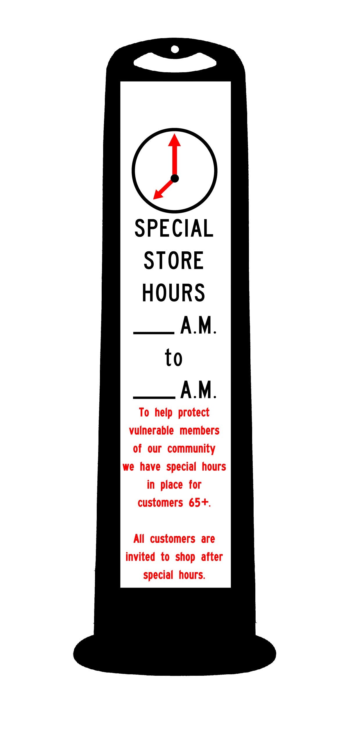 Cortina TrailBlazer Veritical Panel with Special Store Hours Customizeable with Permanent Marker, 03-768BLK-SSH, Black with Whit