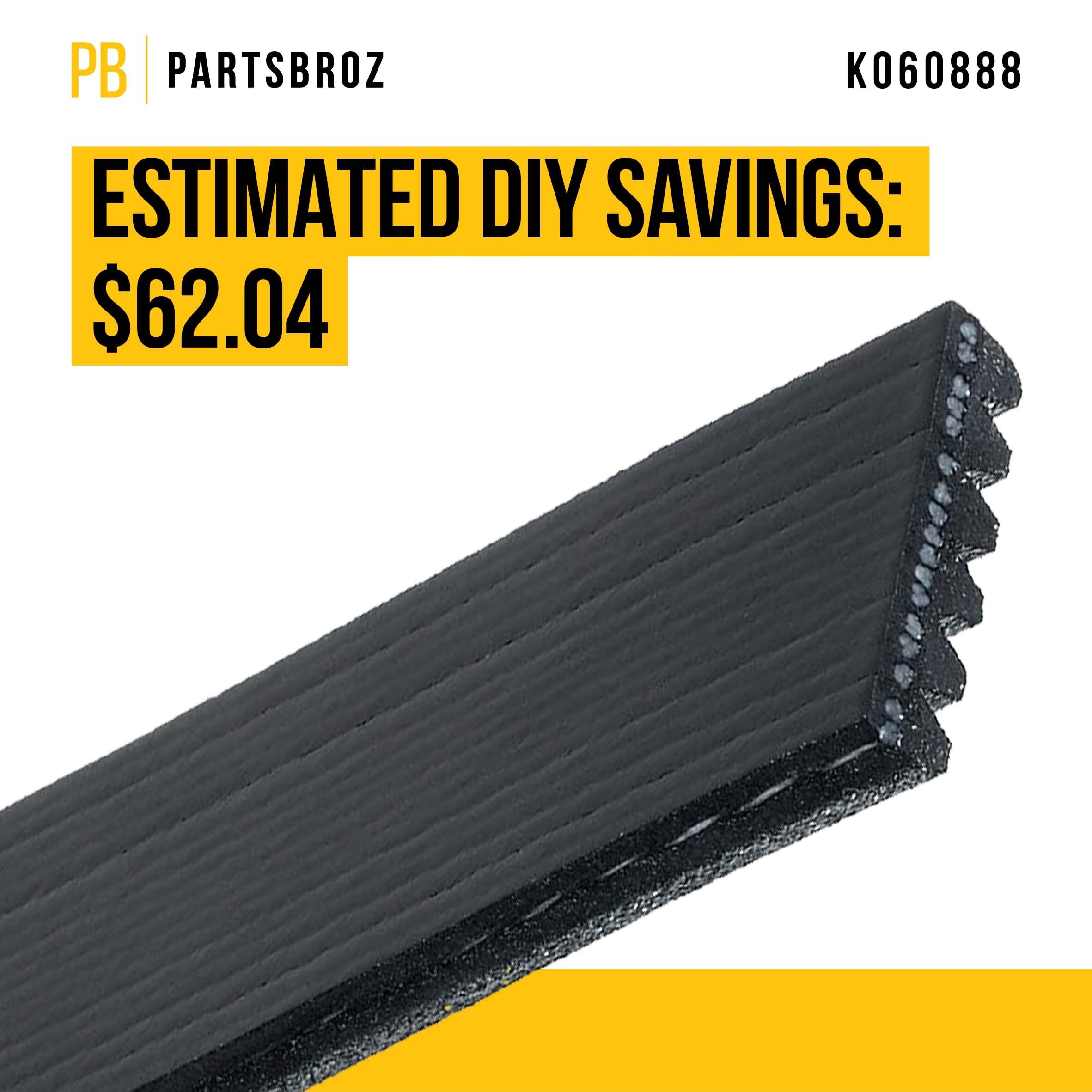 Partsbroz K060888 Micro-V Serpentine Drive Belt - Compatible With Gates Dayco Bando Acdelco Goodyear Continental Masterpro - Rep