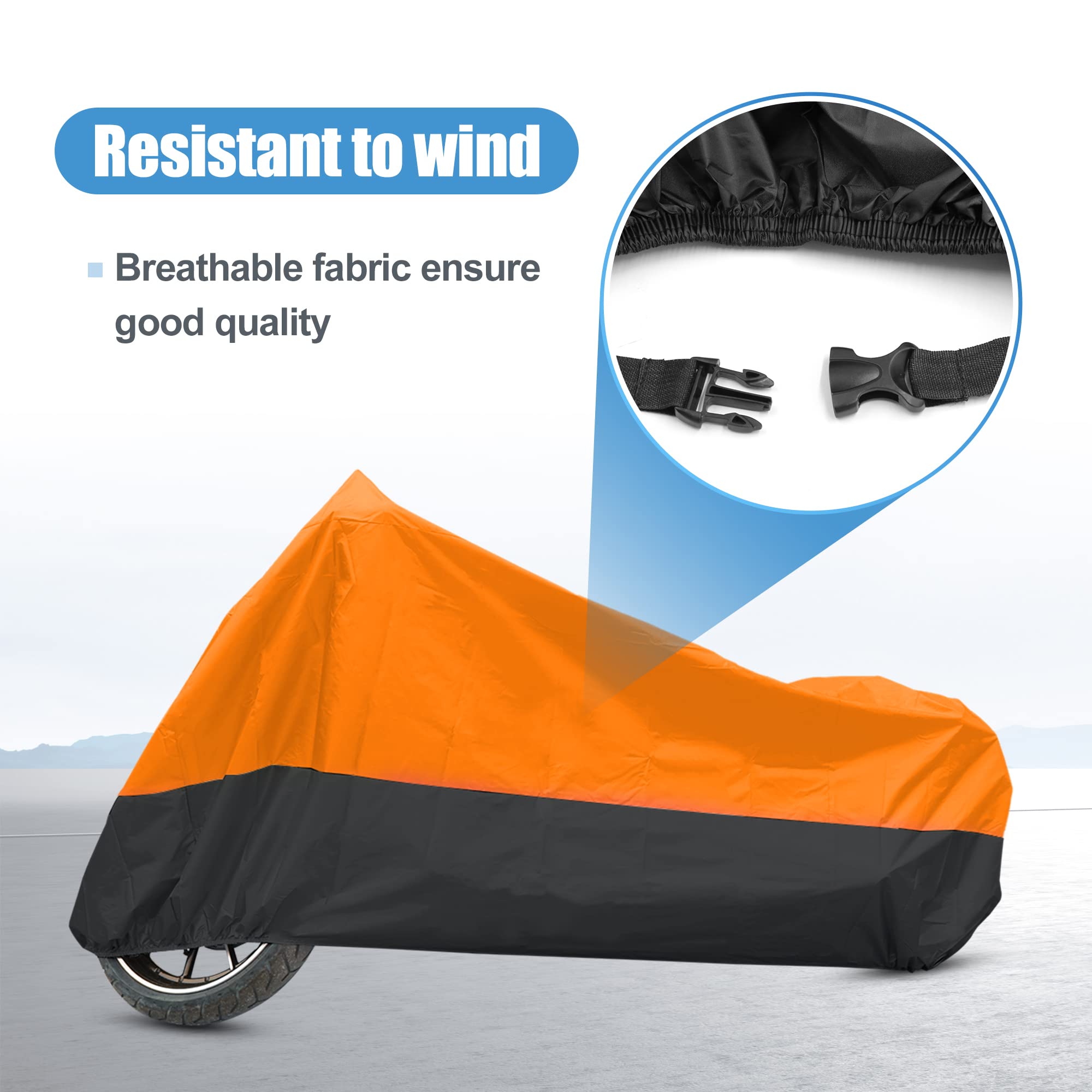 Uxcell Motorcycle Cover Bike All Season Waterproof Dustproof Protective Outdoor Motorbike Rain Cover 190T Xl Orange Black For Ha