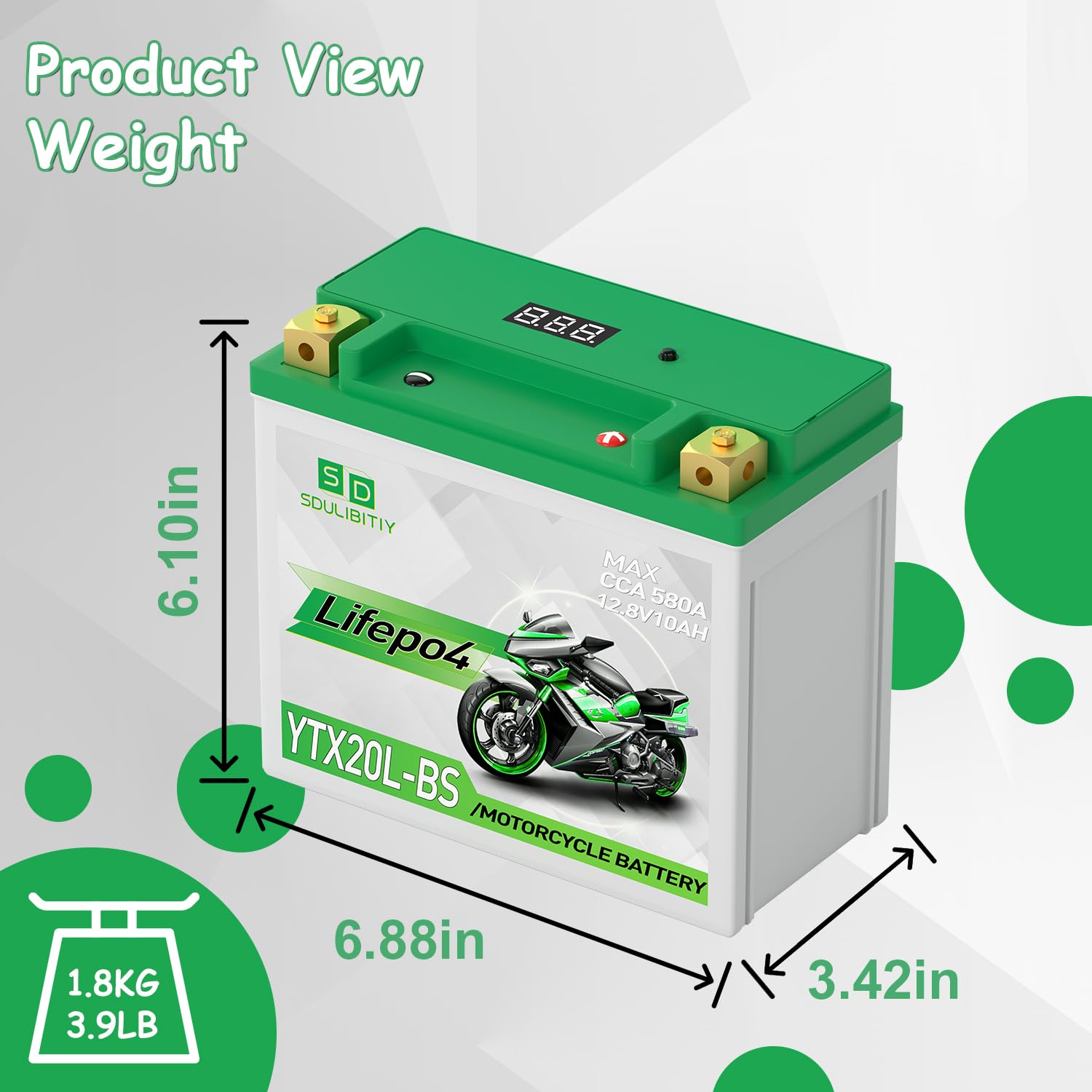 SDULIBITIY Lithium Motorcycle Battery YTX20L-BS 12.8V 10Ah 580-750CCA for ATV, UTV, Jet Ski, Scooter, PWC,