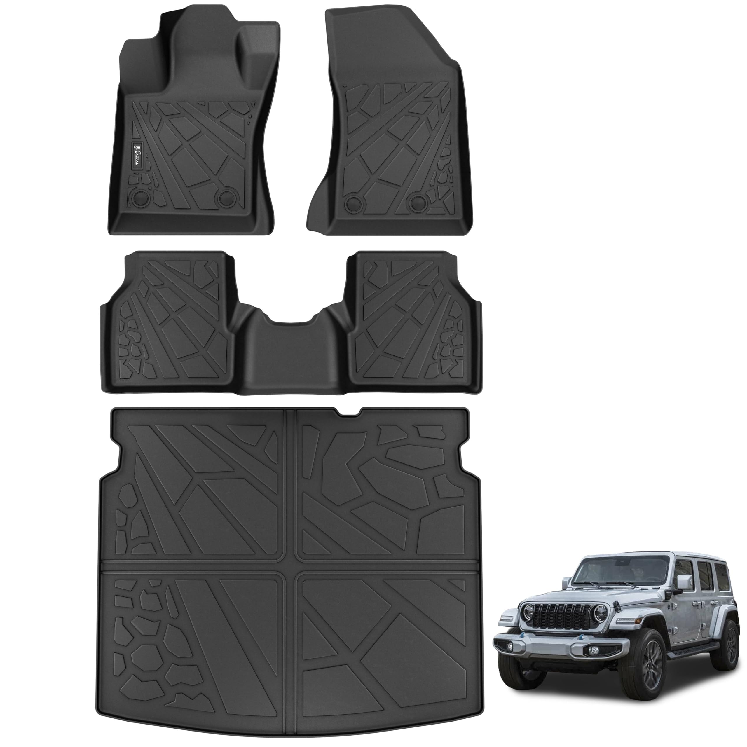 Karpal Floor Mats Fit With 2017-2025 Jeep Compass, Tpe All-Weather Front & Rear Row Mats With Cargo Liner Full Set Car Mats - Bl