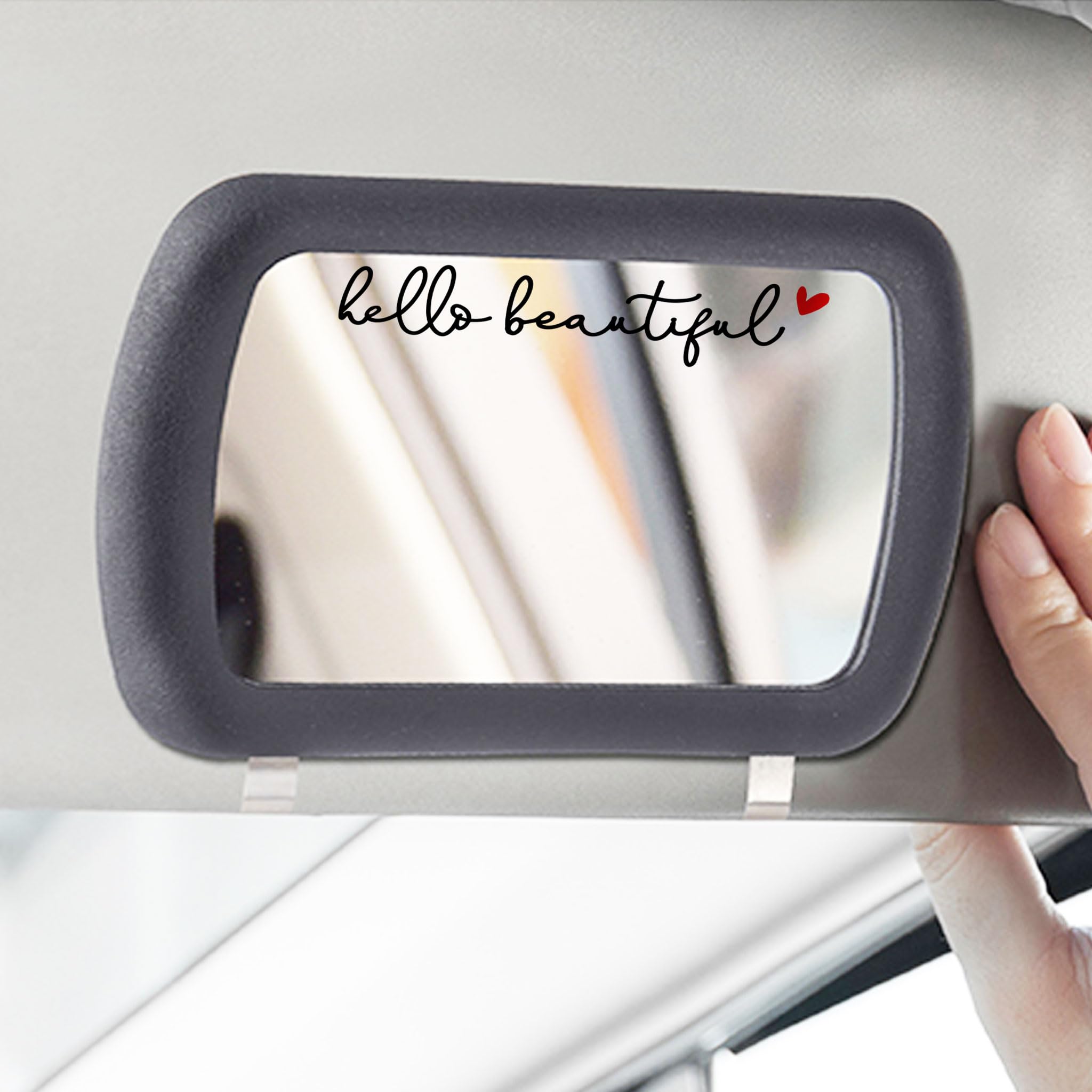 OFlyDesigns Rearview Mirror Decal - 2x Affirmation Stickers, Medium Size, Black + Red Heart