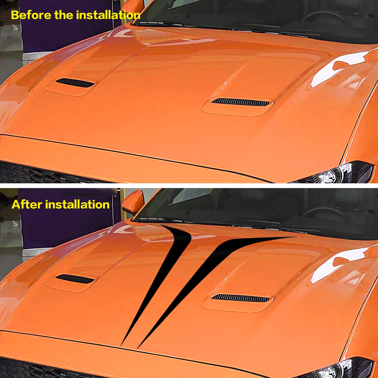 Lanzmyan 39.4''X7.3'' Vinyl Car Hood Stripes Sticker,Racing Stripes For Cars,Automotive Exterior Accessories Decoration 2Pcs(Bla