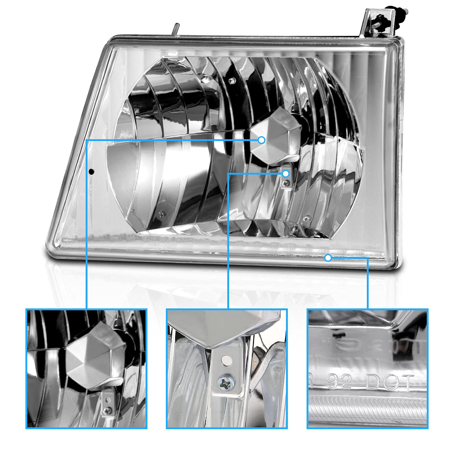 AmeriLite Crystal Headlights for Ford Econoline - Clear Passenger & Driver Side