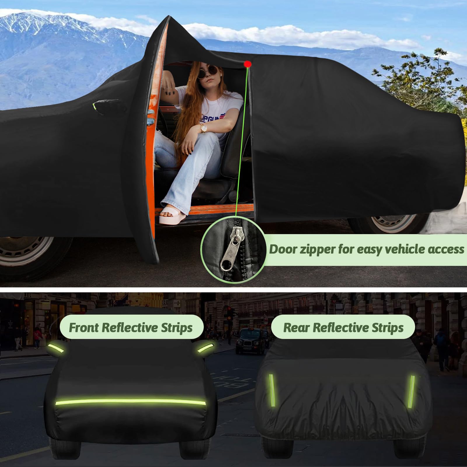 BETERNY Car Cover for 1984-1996 Corvette C4, 6 Layers Waterproof, Black, Model BN-2014990, UV Protection, Zipper Door, Windproof Straps