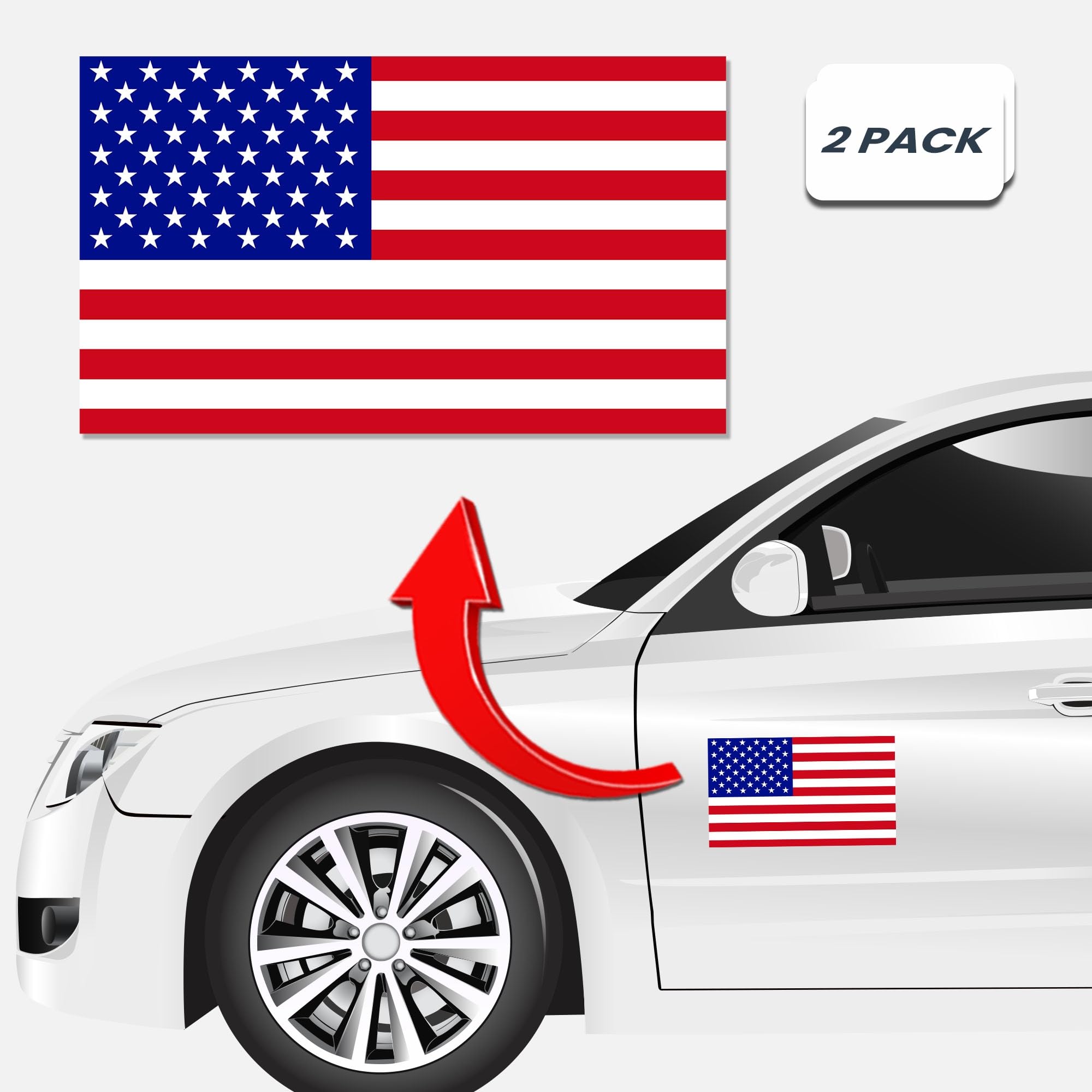 Magnet Me Up American Flag Magnet Decal, 7X12 Inches, 2 Pack, Red White And Blue, Heavy Duty Automotive Magnet For Car Truck Suv