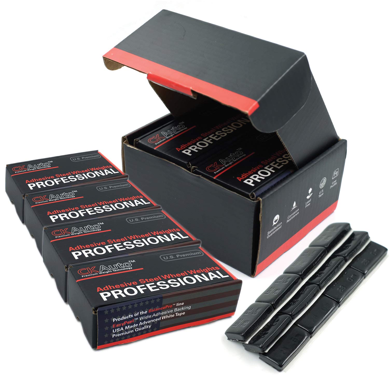 Ckauto 4 Boxes, 288Pcs, 1Oz, Black, Adhesive Stick On Wheel Weights, Easypeel Tape.Low Profile, 72 Oz/Box, Us Quality
