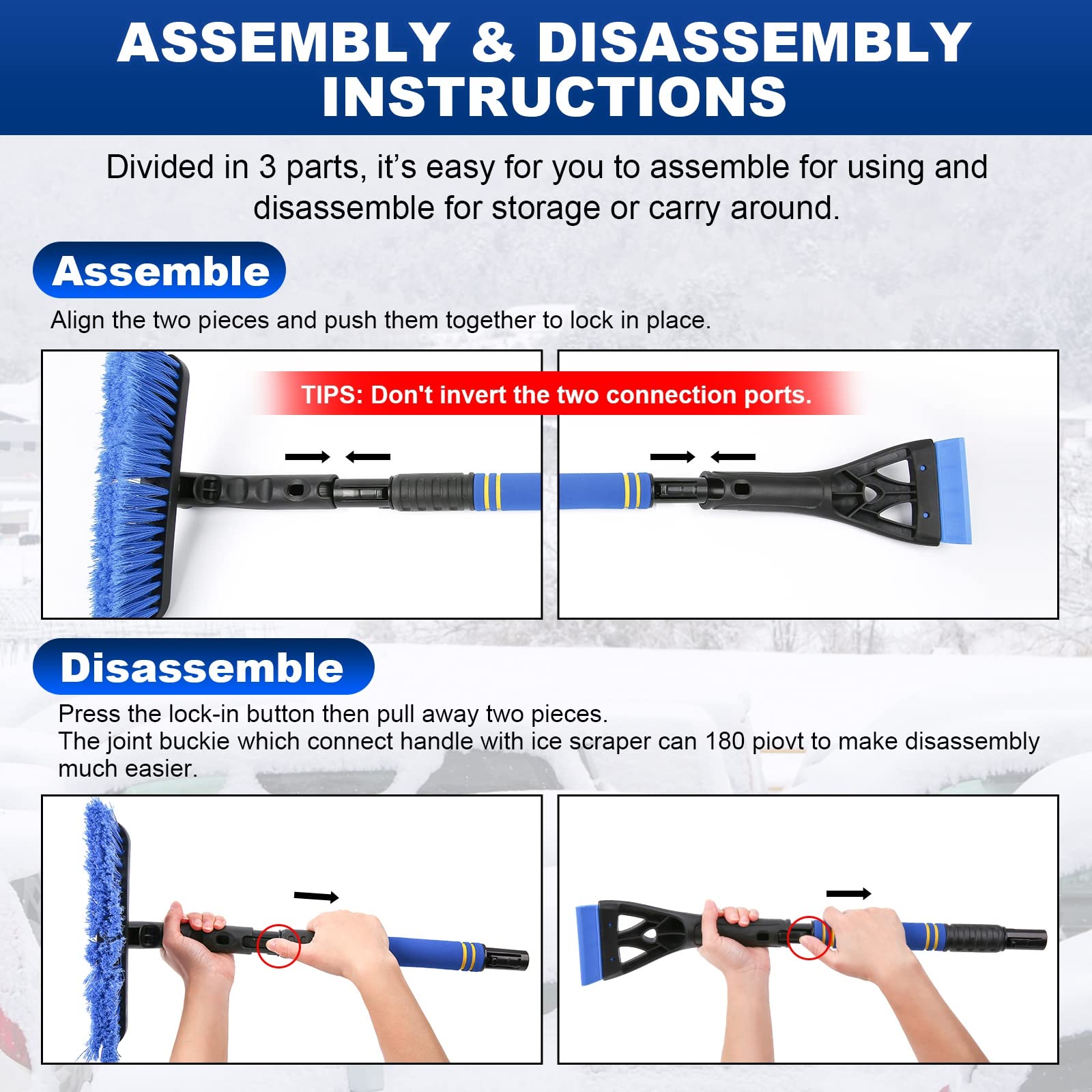 34 Extendable Ice Scrapers For Car Windshield 2-In-1 Snow Brush For Car Snow Scraper For Car Snow Scraper And Drush With Ergonomic Foam Grip For Cars, Trucks, Suvs With 360° Pivoting Brush Head