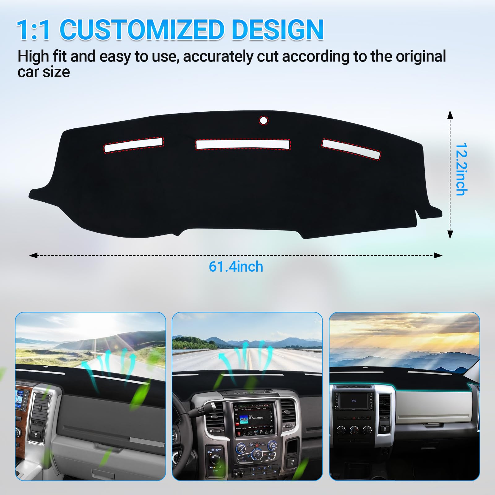 Dash Cover Mat Compatible with 2010 2011 2012 2013 2014 2015 2016 2017 2018 Dodge Ram 1500 2500 3500 Accessories Dashboard Cover