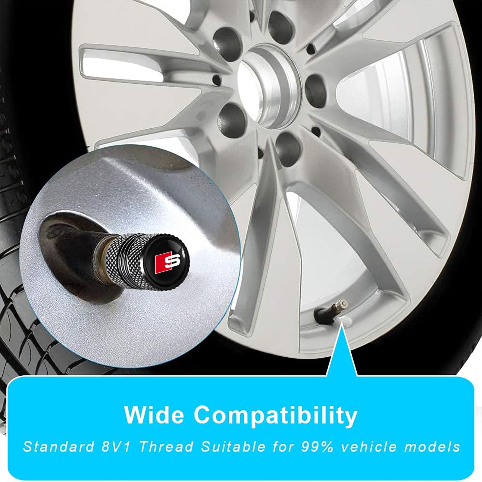Xigraluck Tire Valve Stem Cover,Auto Valve Stem Caps For Audi S Line S3 S4 S5 S6 S7 S8 Sq2 Sq5 Sq7 Sq8 Air Caps Accessories 4 Pi