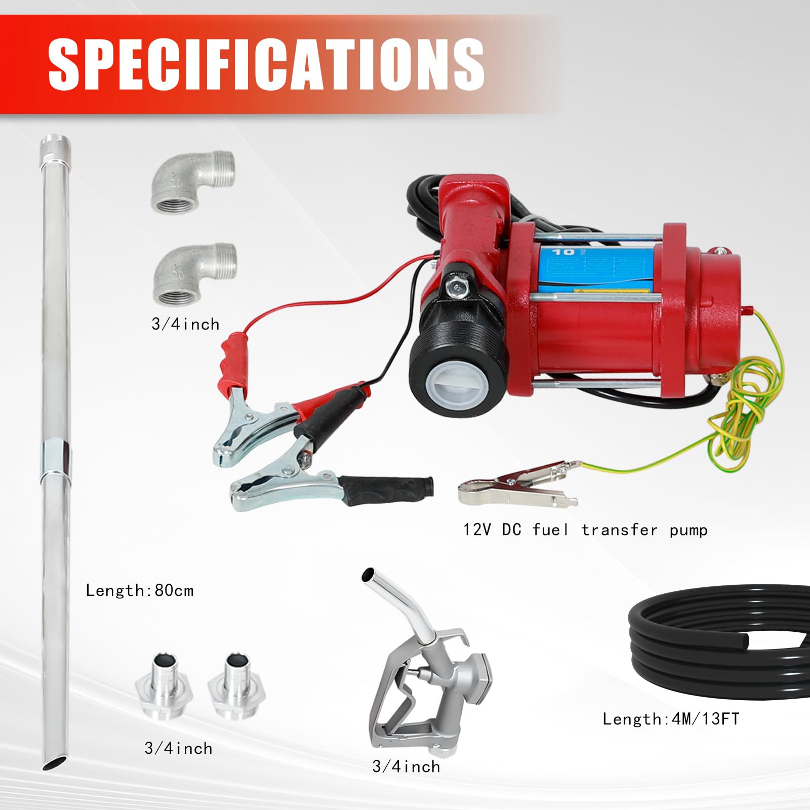 SUPERFASTRACING 10GPM 12V DC fuel transfer pump with Nozzle Kit for Gasoline Diesel Red with Particulate Filter