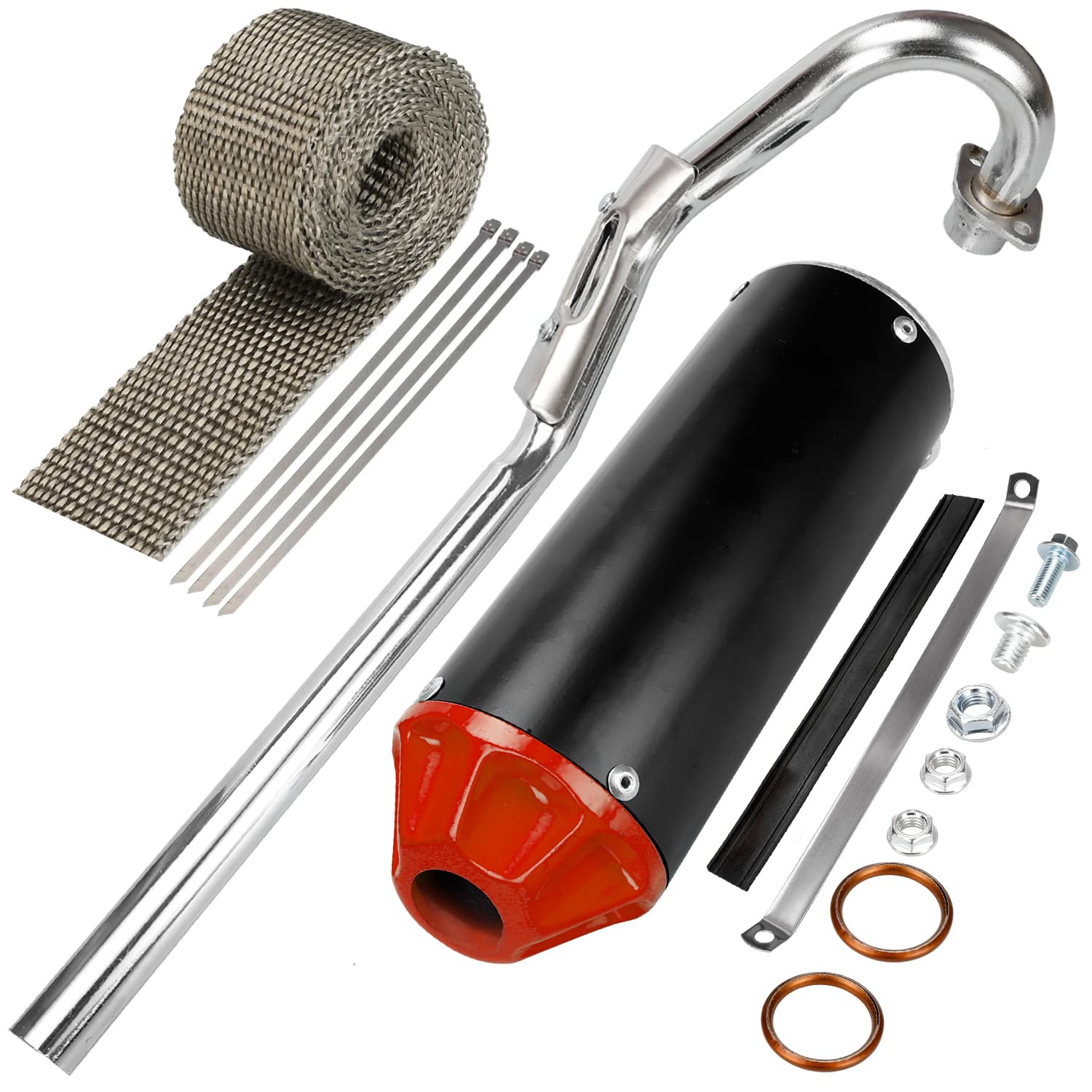 GREHUA 28mm Exhaust Muffler Silencer Pipe with Heat Shield Wrap for 50cc 70cc 90cc 110cc 125cc CRF50 CRF70 XR50 SSR110 SSR125 Ta