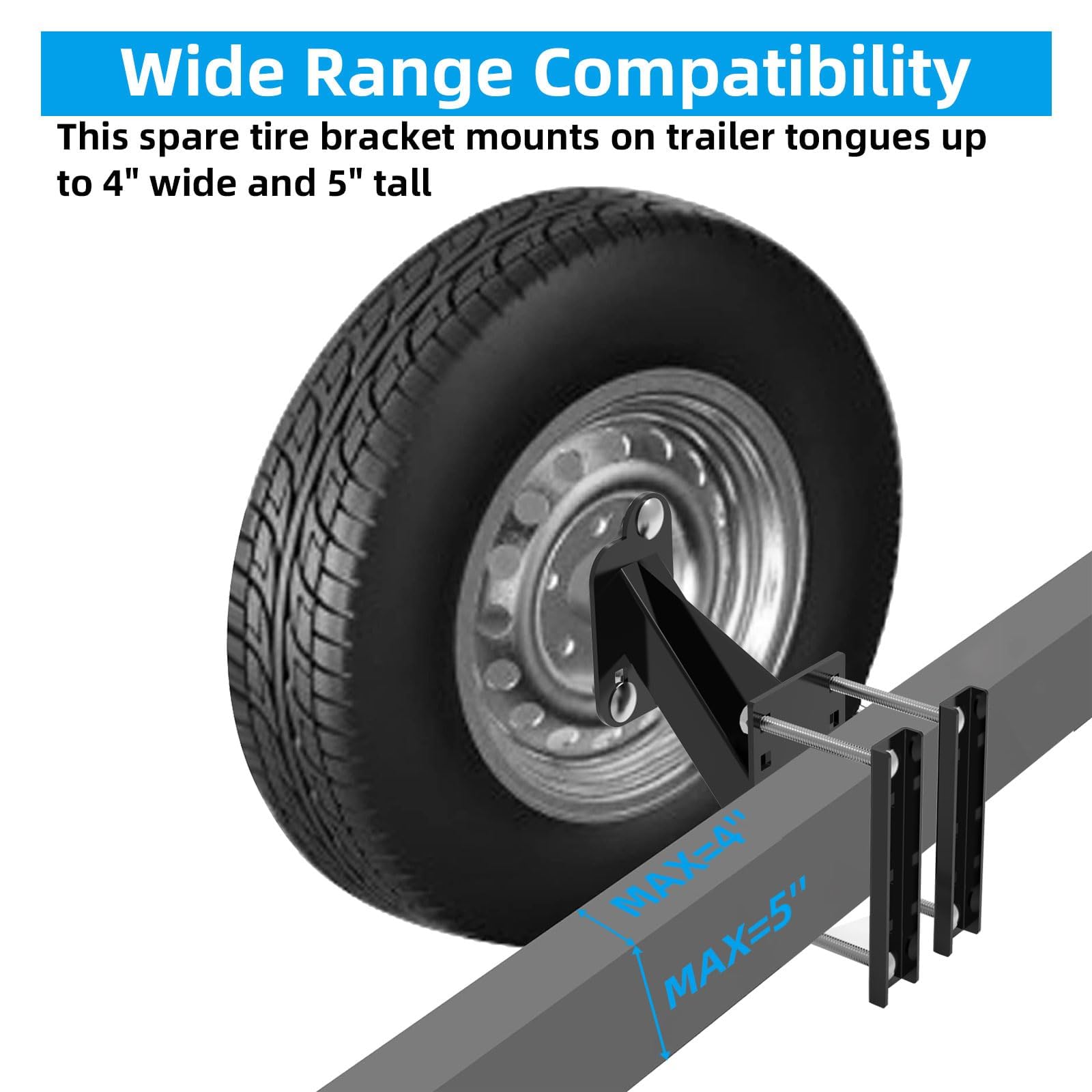 Qualward Spare Tire Mount Bracket, Steel Black Carrier for 4-4.75 Inch Wheels, Fits Most 4/5/6 Lugs Bolt Patterns