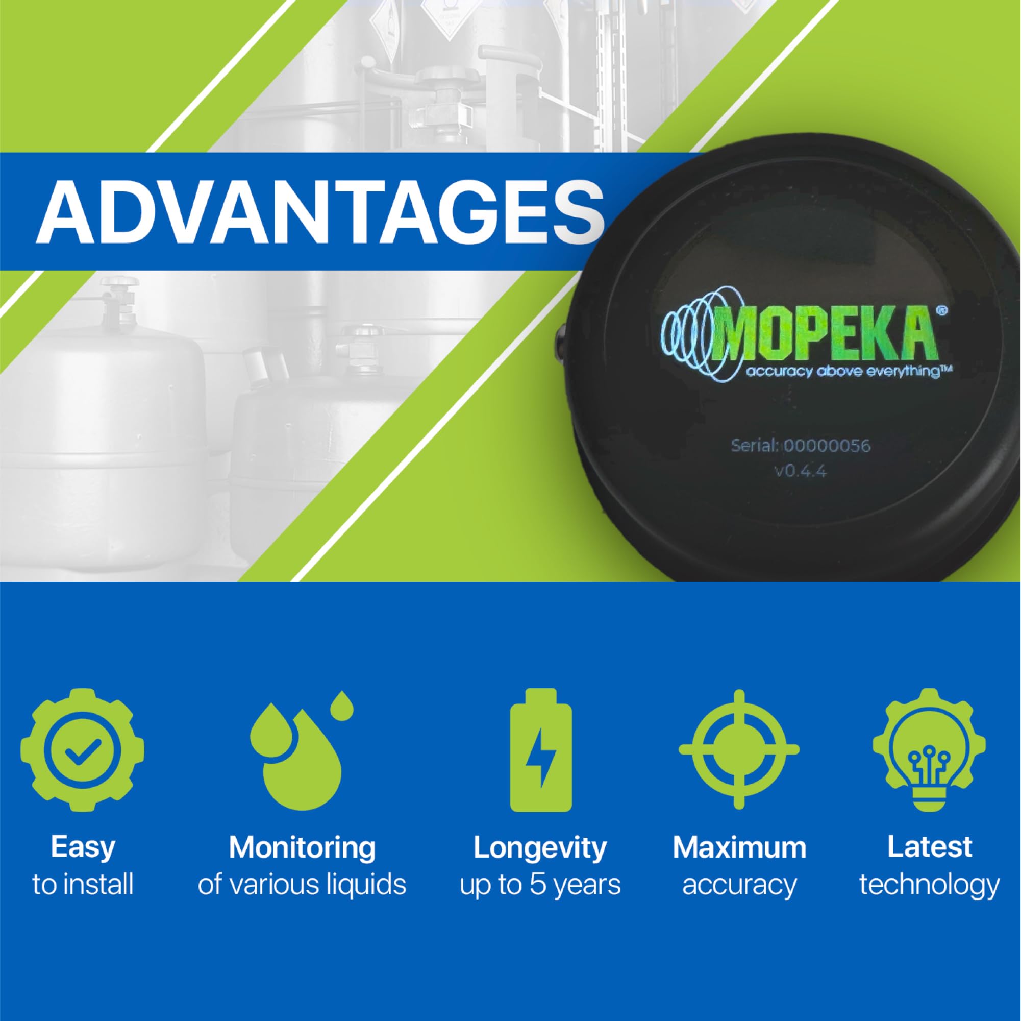 Mopeka LCD Display Gauge - Wireless Remote Indicator for RVs, BBQs & Propane Tanks - Magnetic Mount, Durable Plastic
